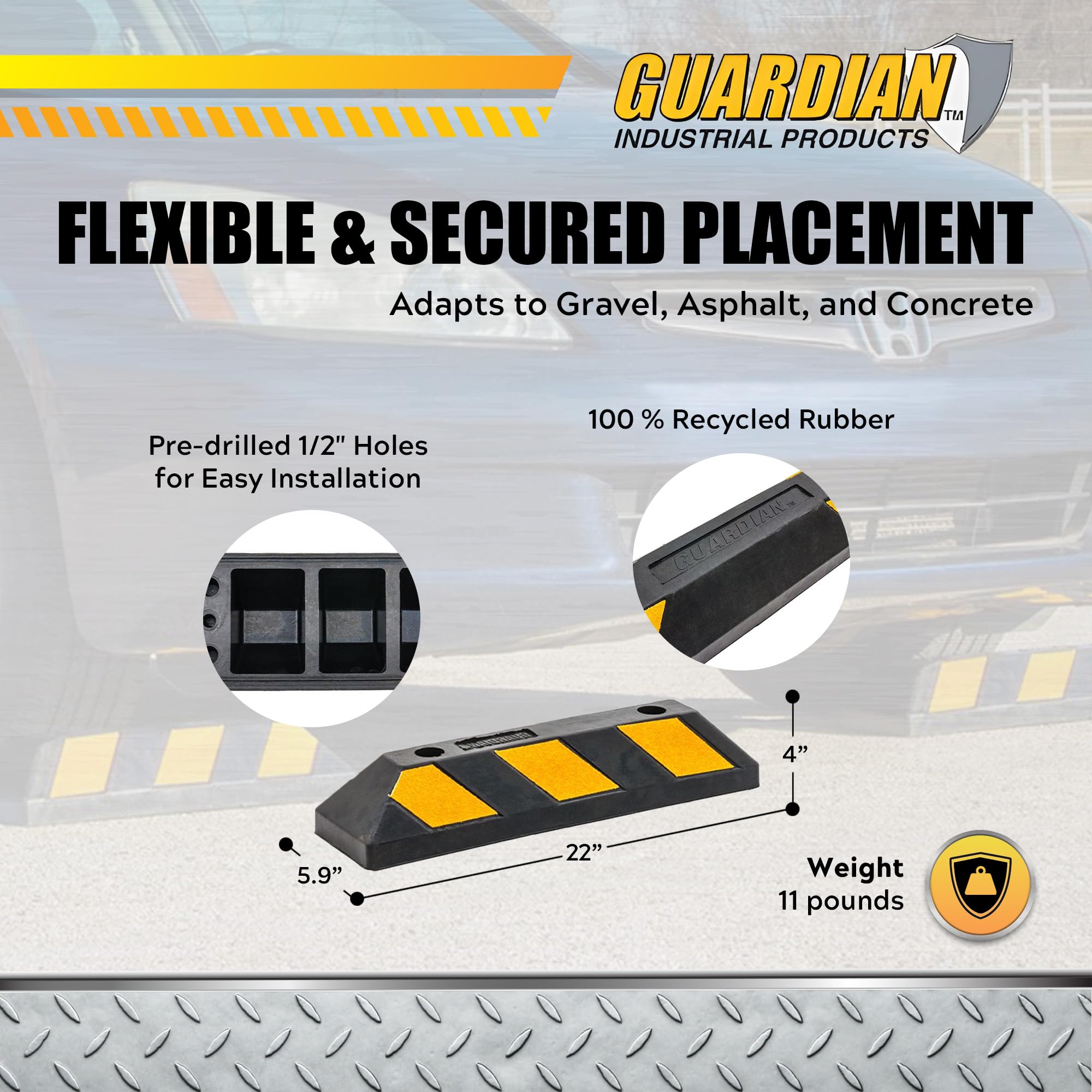 Guardian Heavy Duty Rubber Parking Curb - 22'' Long