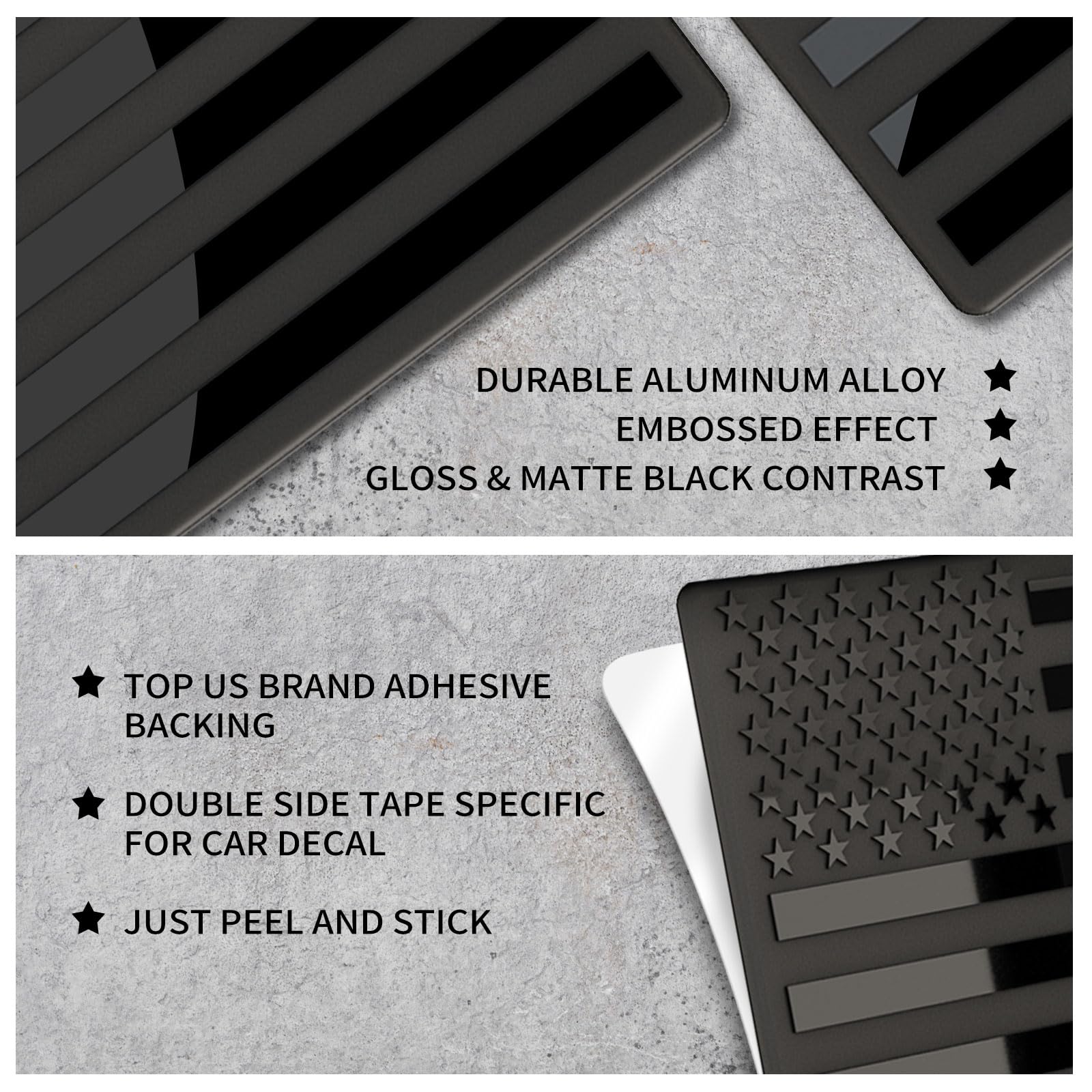 10 Pairs Embossed 3D Metal All Black American Flag Emblem Decal Stickers, Matte Black 5'' X 3'' Patriotic Usa Us Flag Car Decals