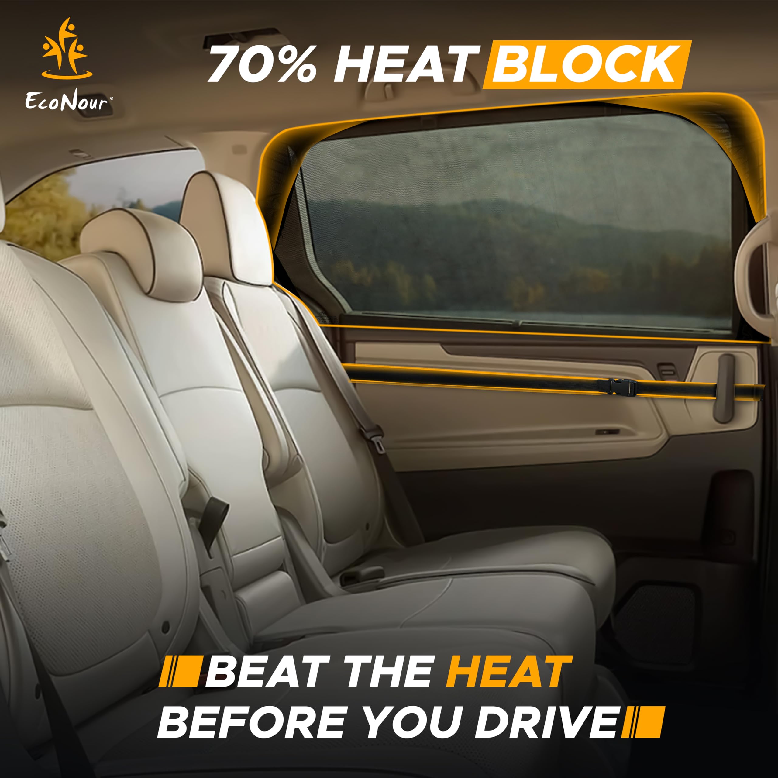 Econour Car Window Sun Shades For Mpv & Minivan Sliding Door Rear Windows | Elastic Mesh Sunshade For Baby & Passenger Comfort |