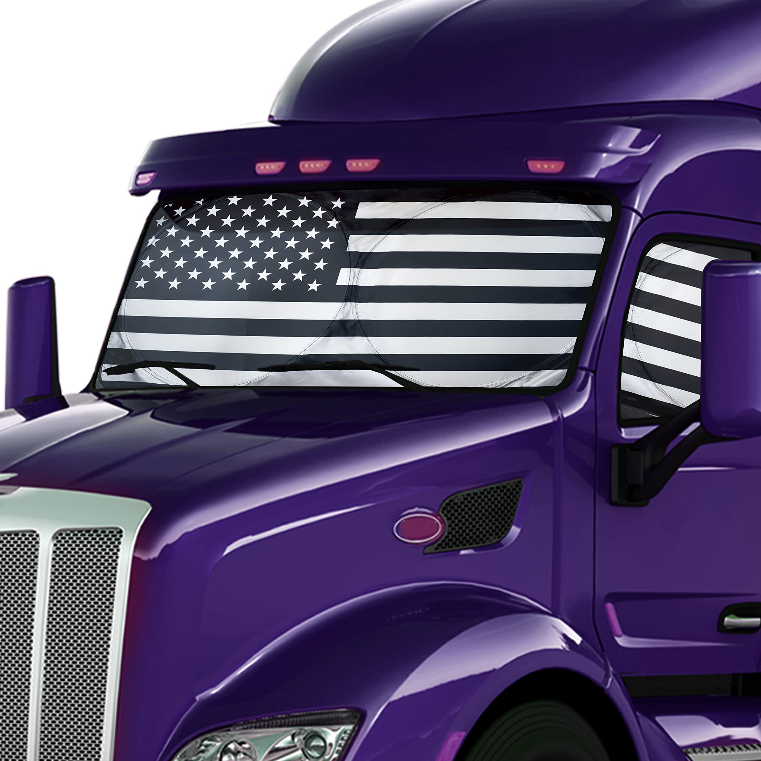 Econour Semi-Truck Patriotic Flag Printed Sun Shade For Windshield And Side Windows | 240T Sunshade For Truck Windshield To Bloc