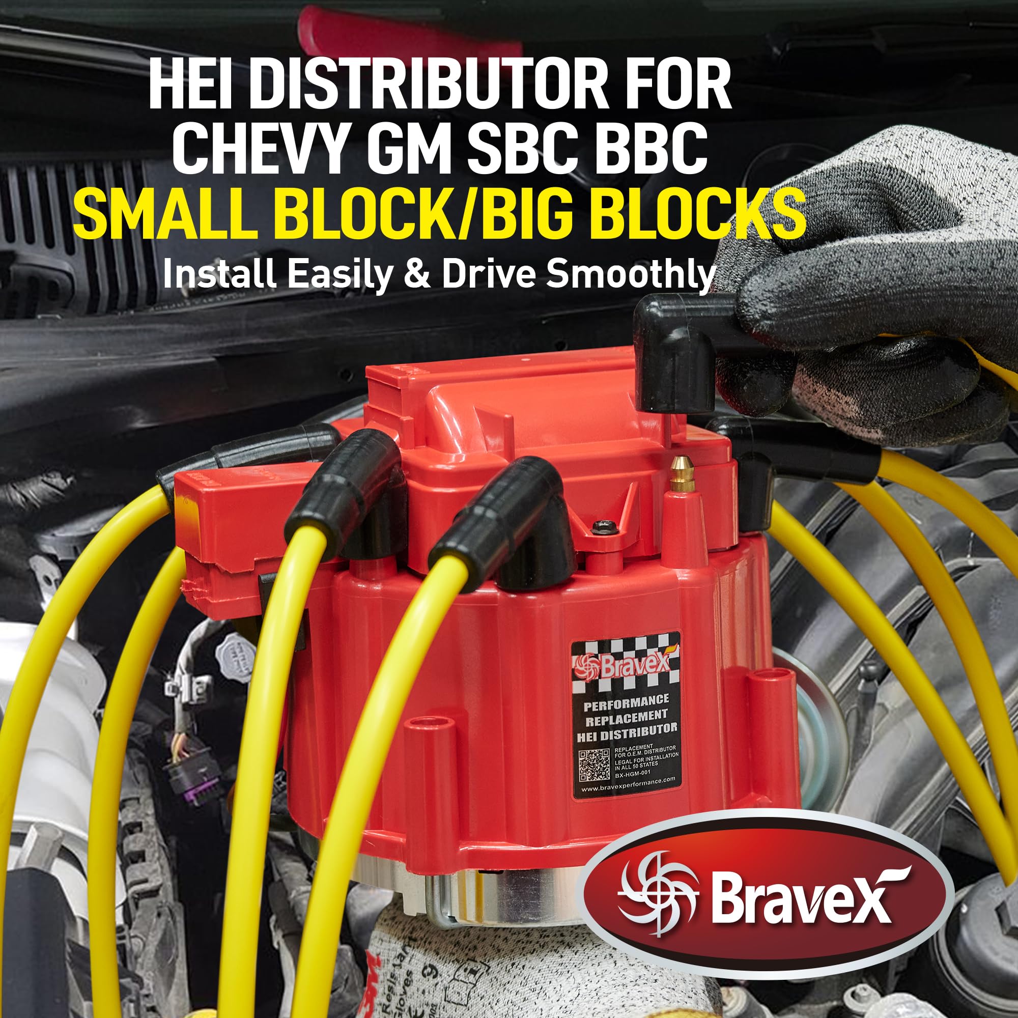 Hei Distributor 65K Coil With Spark Plug Wires 9000Rpm, Hei Distributor For Chevy 350 Replacement For Sbc Bbc Gm 283 305 307 327