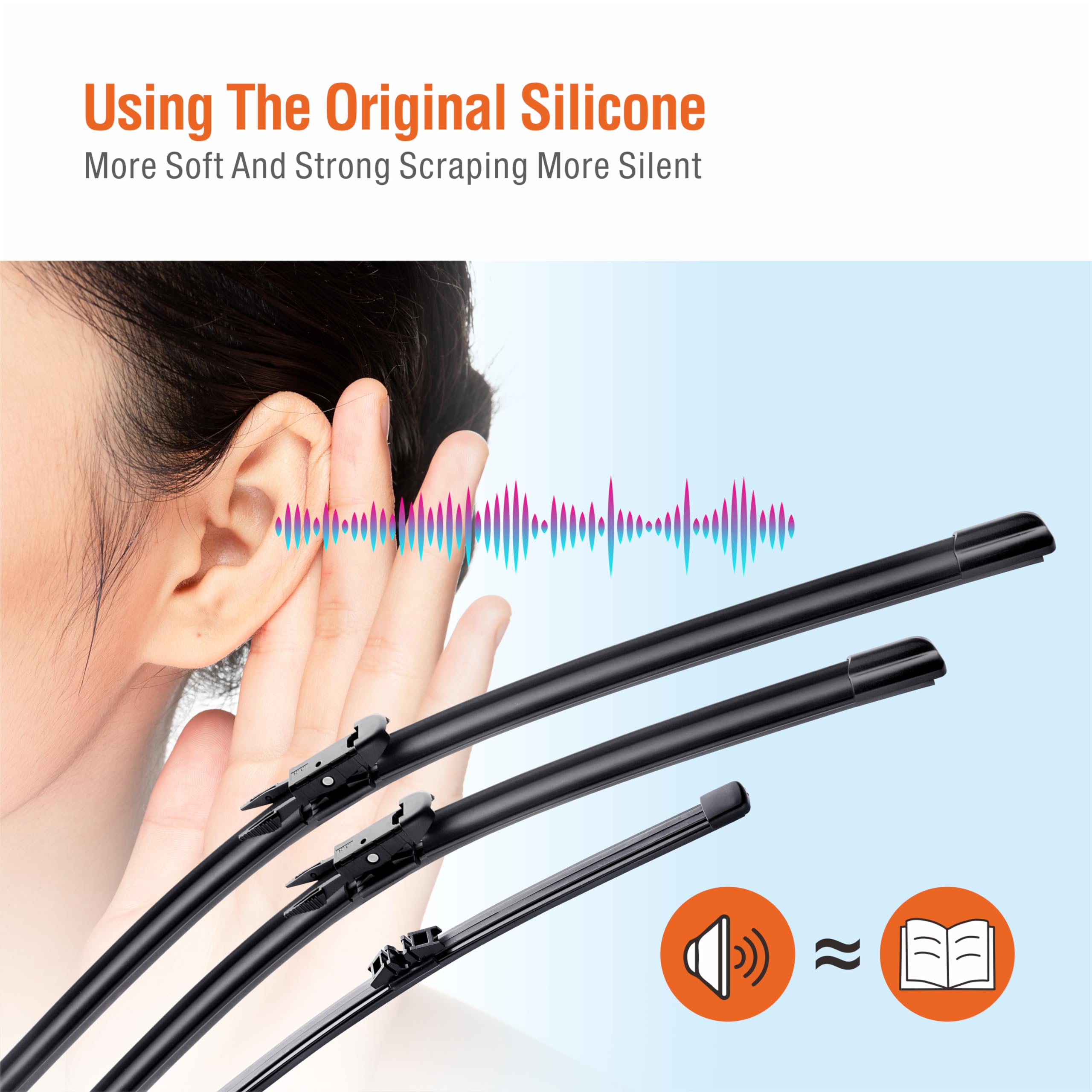 Wowiper Silicone Windshield Wiper Blades With Rear Wiper Blade For Ford Explorer 2011-2020, All-Season Automotive Replacement Wi