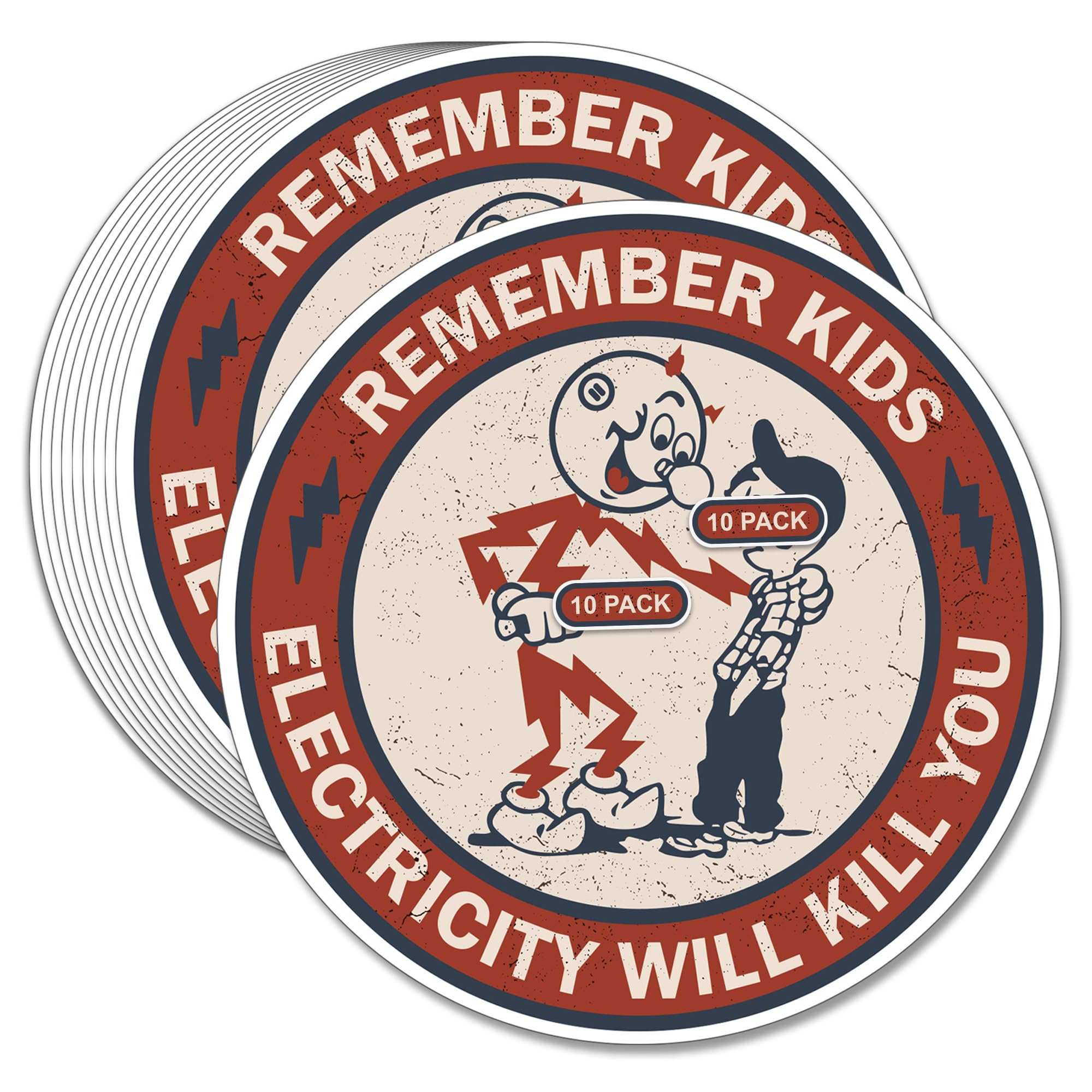 GRITKULTURE Remember Kids Electricity Will Kill You Decal Stickers 10 Pack 2.95 Inch Safety Warning for Hard Hat, Blue Collar, C