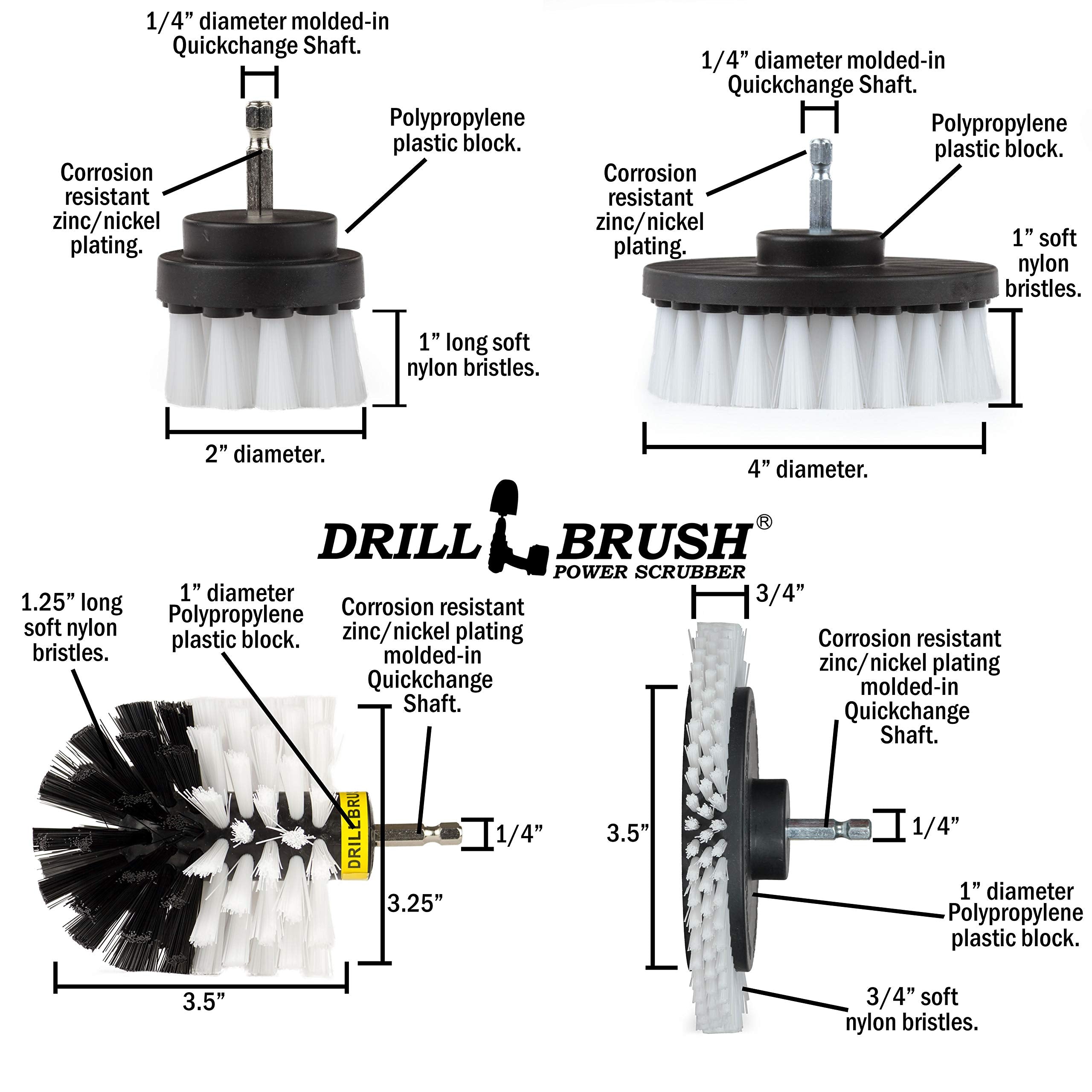 Drill Brush White – Drill Brush Attachment Set - Windshield Cleaning - Soft Scrub Brush For Glass – Auto Detailing Brush Kit - Car Carpet Power Scrubber - Interior Cleaning - Car Wash Accessories
