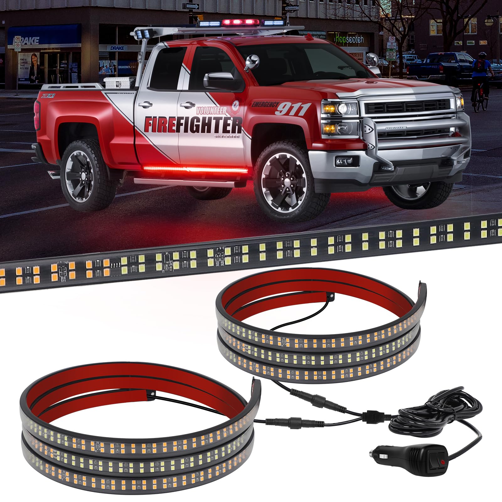 Xridonsen 2Pcs 70 Inch Truck Red Emergency Lights Strip 864 Led Running Board Strobe Lights Police Firefighter Flashing Warning