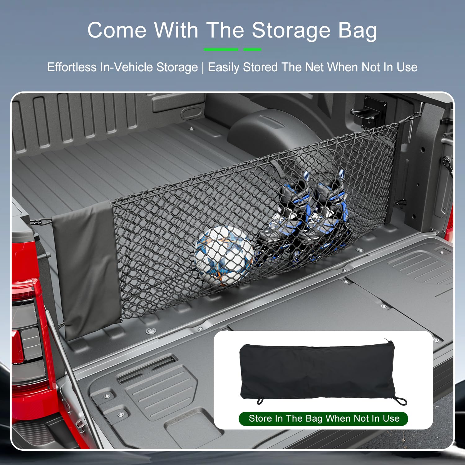 xipoqix Truck Bed Cargo Net 49.21 x 18.11 Inch Compatible with 2015-2025 Ford F150 Truck Bed Organizer Mesh Net Replacement for