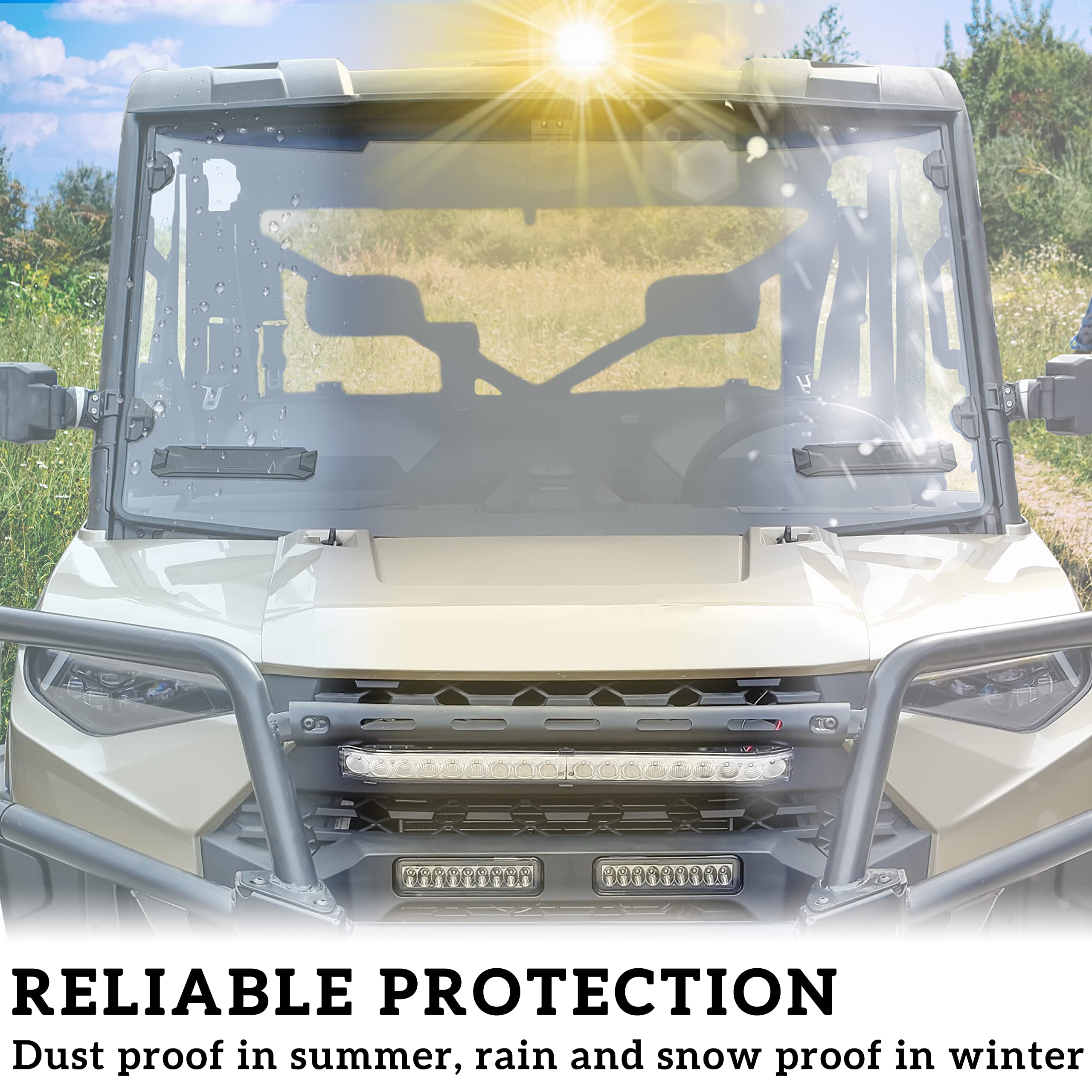 SAUTVS Full Windshield for Ranger XP 1000, Clear Dustproof Durable Hard Coat Poly Vented Full Windshield for Polaris Ranger XP 1