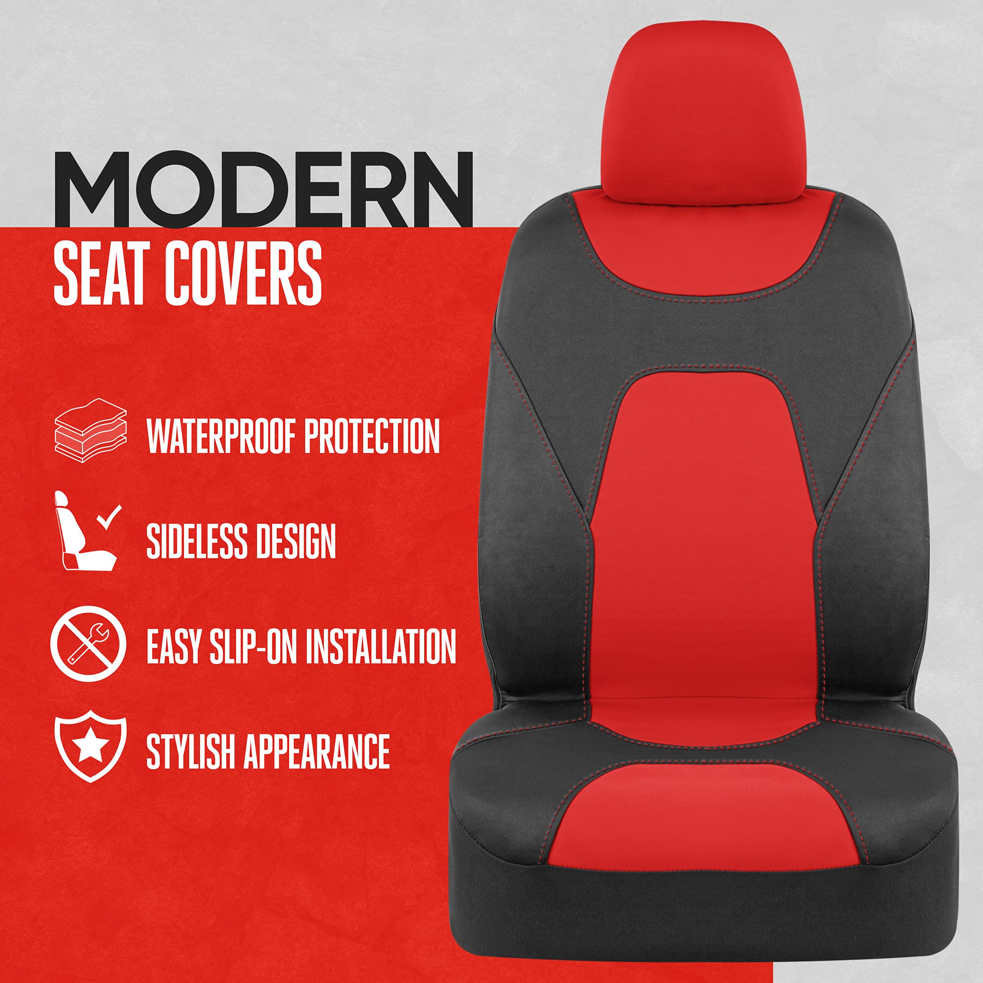 Motor Trend AquaShield Waterproof Front Seat Covers, Red Seat Covers for Cars – Padded Neoprene Front Car Seat Cover, SUV Seat Covers Protector - Car Interior Cover for Auto Truck & Van