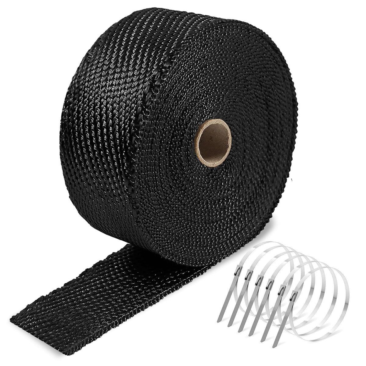 Titanium Exhaust Heat Tape Wrap,2   x 50 Ft,Motorcycle Fiberglass Heat Shield Tape With Stainless Ties,Black