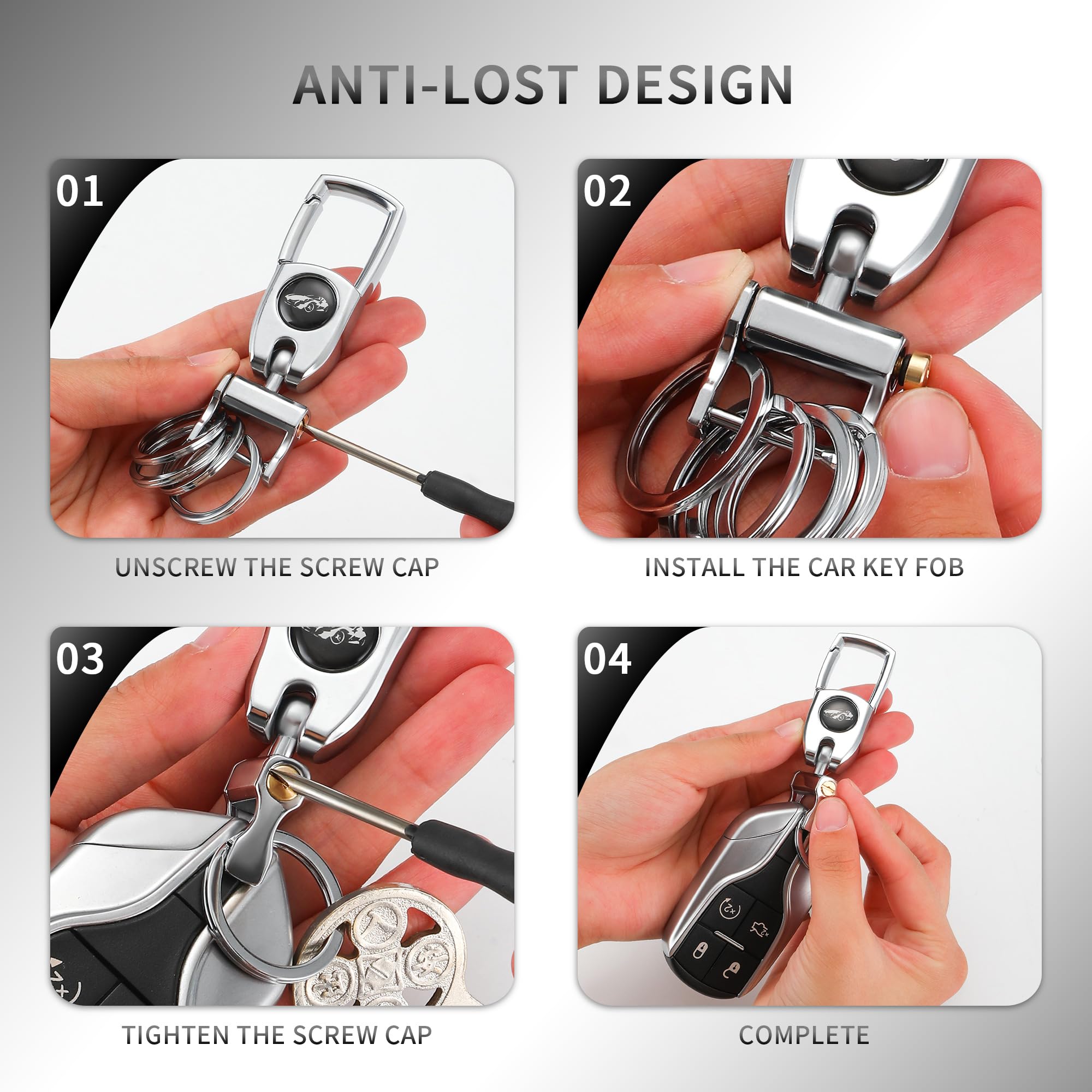 Gkeygo Keychain Carabiner For Keys, Heavy Duty Car Key Chain With 4 Key Rings Quick Release -Keychains Organizer For Men And Wom