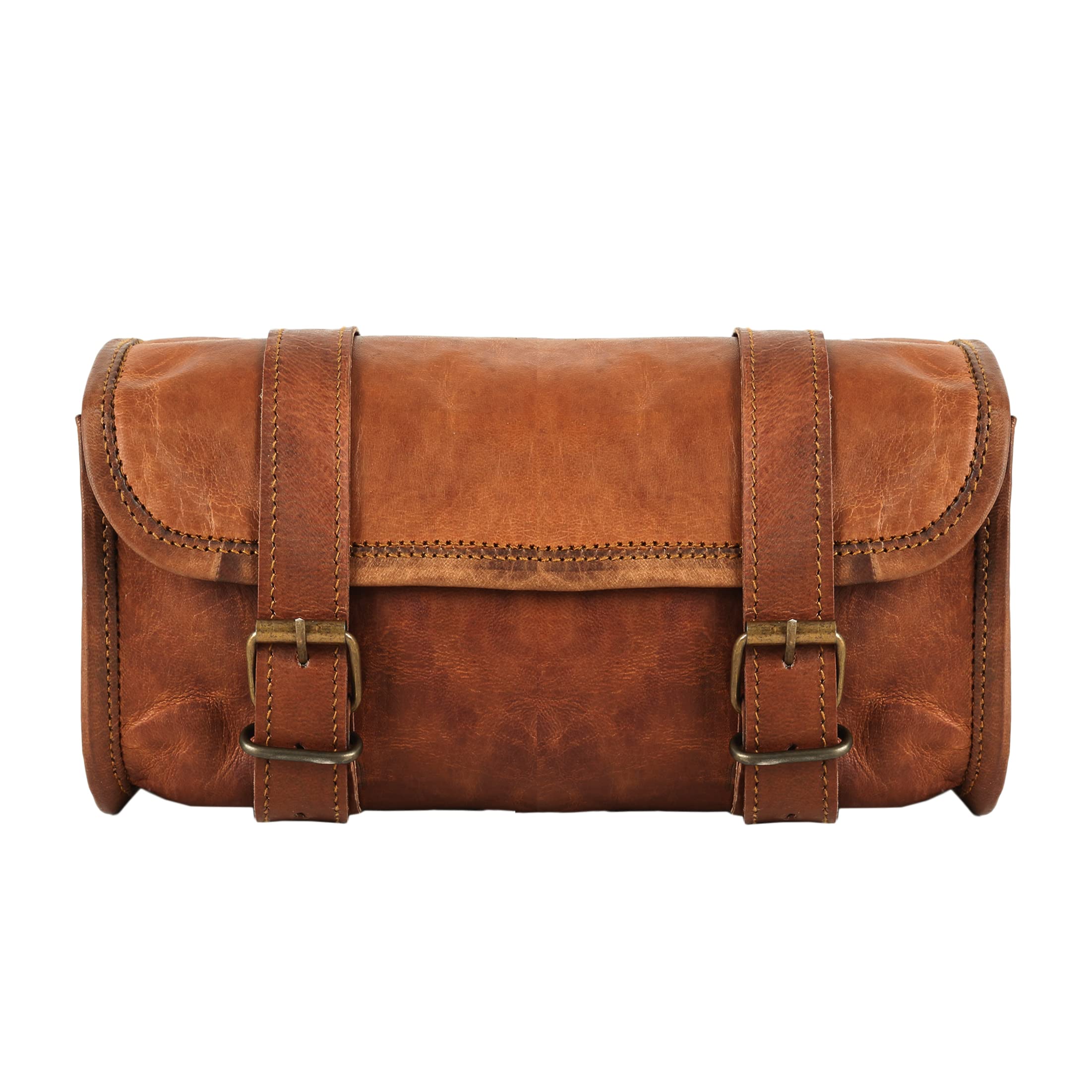 The Vintage Stuff Leather Handlebar Bag Brown Saddle Motorcycle Bag Bicycle Tool Bag Buff Leather Travel Accessory Pouch (Tan Br