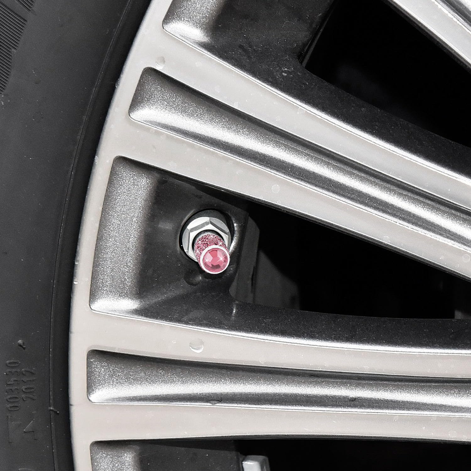 ToBeQueen Bling Pink Tire Valve Caps, 4 Pack Handmade Crystal Rhinestone Diamond Pink Sparkly Tire cCover Universal Dustproof Li