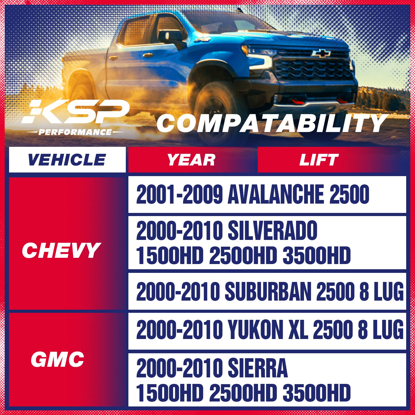 Ksp 2 '' Lift Block For Chevy Silverado & Gmc Sierra 1500Hd 2500Hd 3500Hd 2000-2010, 2Inch Rear Leveling Kit With Square U-Bolts