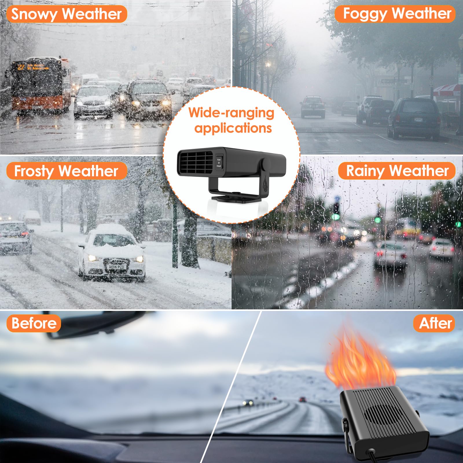 200W Car Heater,12V Portable Car Heater That Plugs Into Cigarette Lighter Electric Car Heater Defroster, 2 In 1 Heating & Coolin