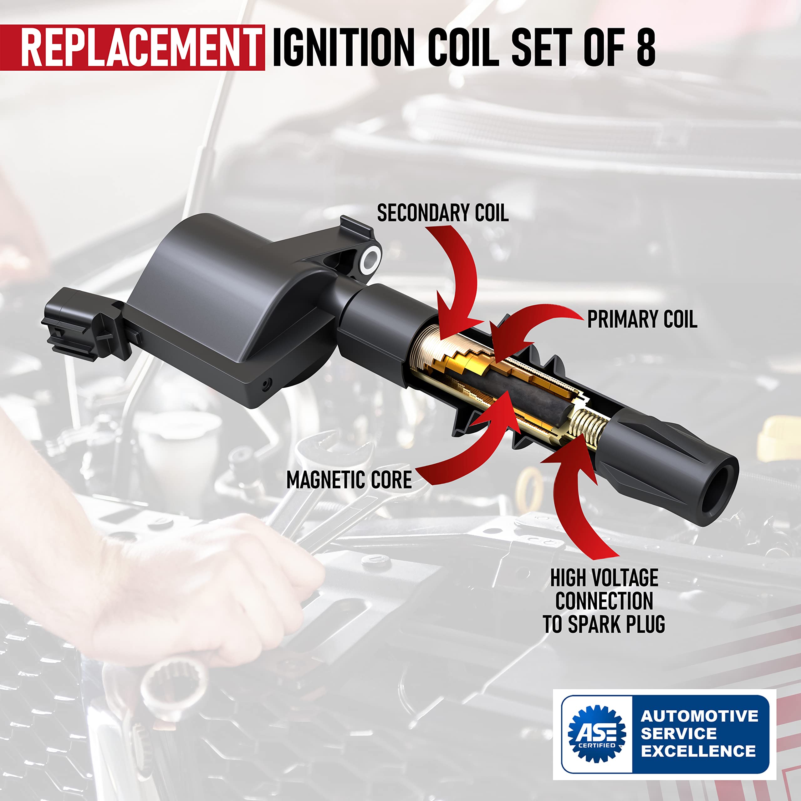 Ignition Coil Pack Set Of 8 - Compatible With Ford, Lincoln And Mercury - 4.6L, 5.4L - 2004, 2005, 2006, 2007, 2008 F150, F250 S