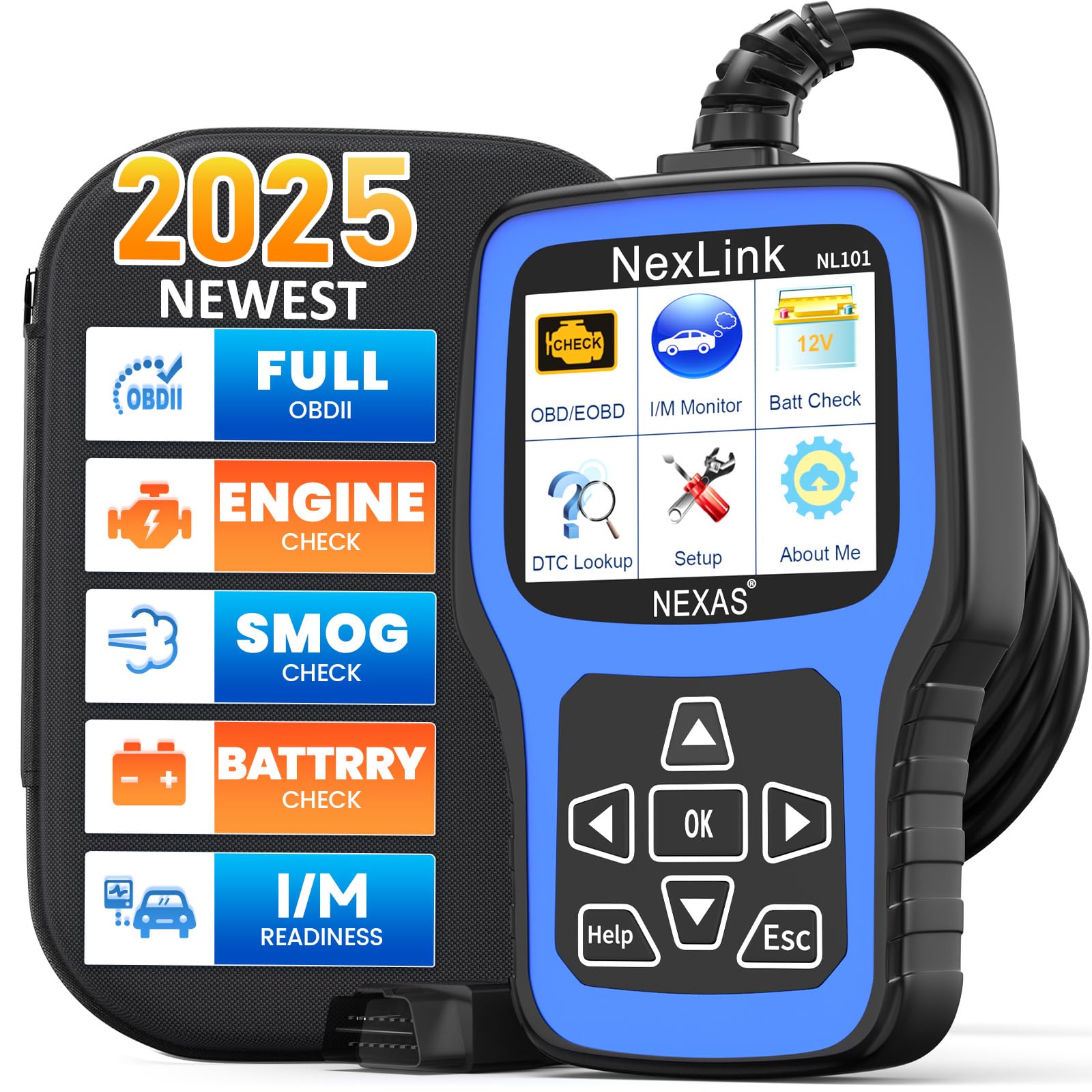NEXAS NL101 OBD2 Scanner with Battery Tester - Check Engine Code Reader, Car Diagnostic Scanner with Live Data, Freeze Frame, I/