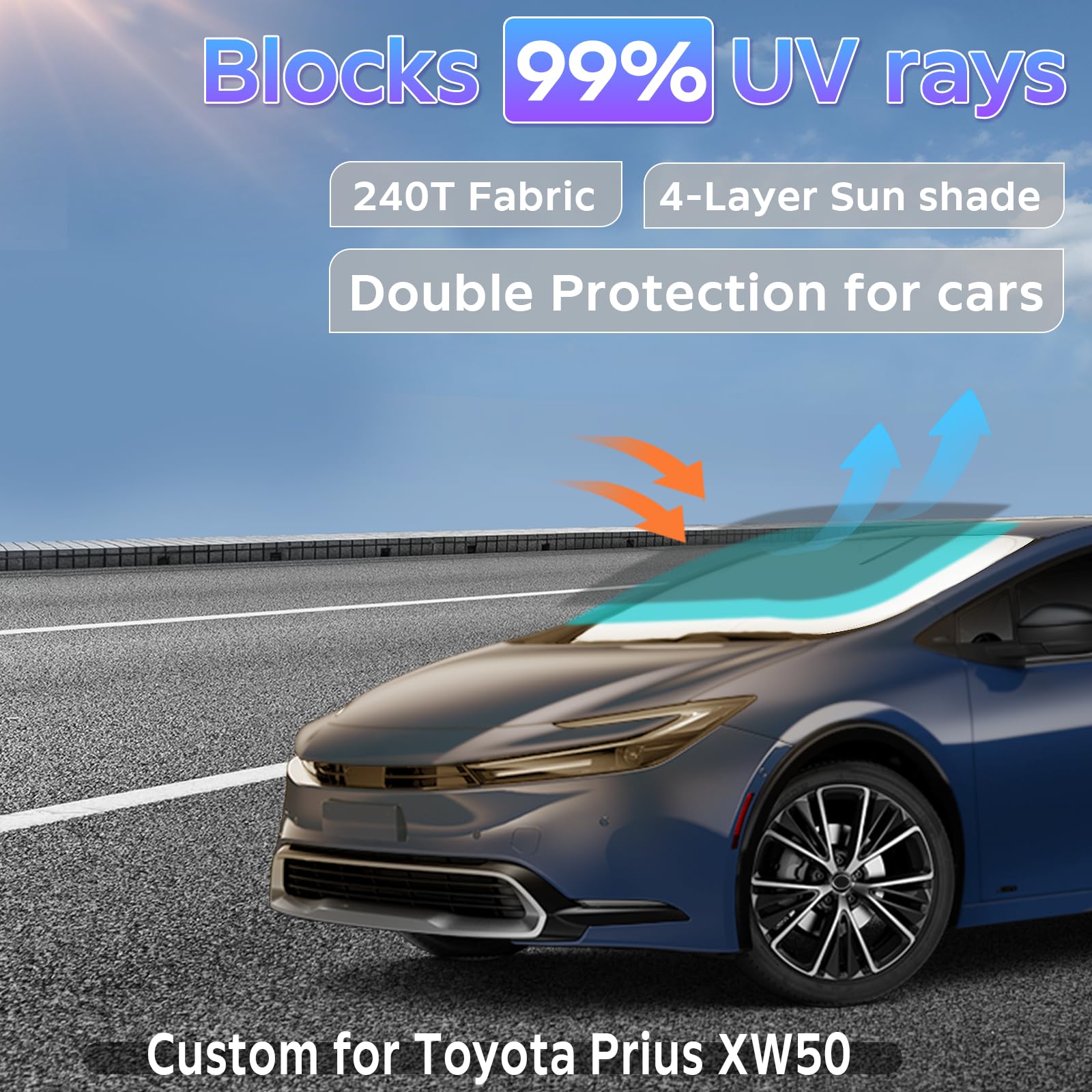 Sun Shade Sunshade For Toyota Prius Xw50 2016-2023 Windshield Cover, 2-Layers Sun Shield 240T Silver Coating Sun Visor Window Sh