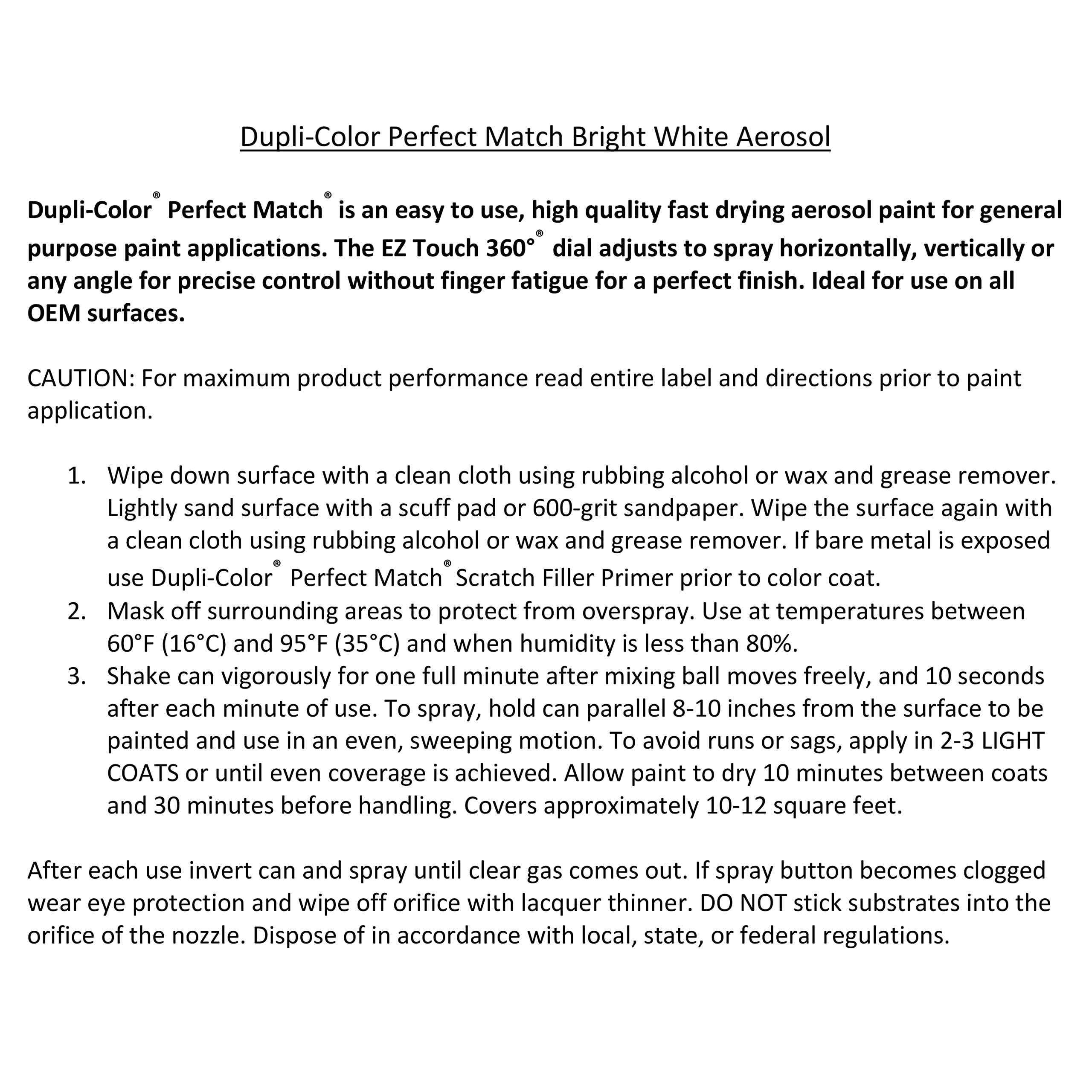 Dupli-Color Ebgm04337 Perfect Match Automotive Spray Paint “ General Motors Bright White, 16 Wa9753 “ 8 Oz. Aerosol Can