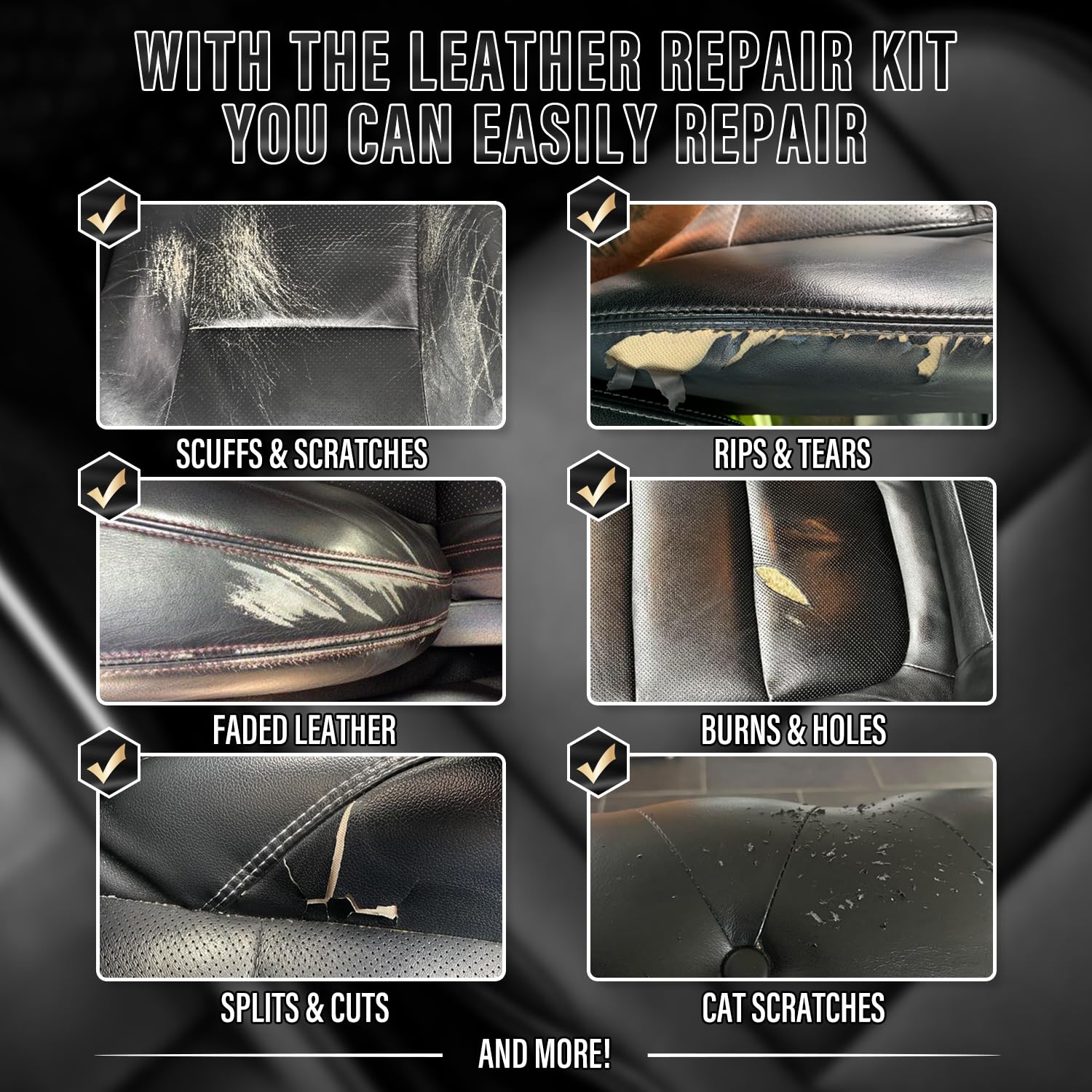 Arcssai Black Leather Repair Kit For Furniture, Gray & Black Car Interior, Car Seats, Sofa, Jacket And Purse, Vinyl Repair Kit F