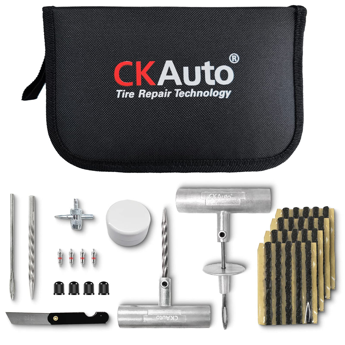 Ckauto Universal Tire Repair Kit, Heavy Duty Car Emergency Tool Kit For Flat Tire Puncture Repair, 36 Pcs Value Pack, Tire Plug 