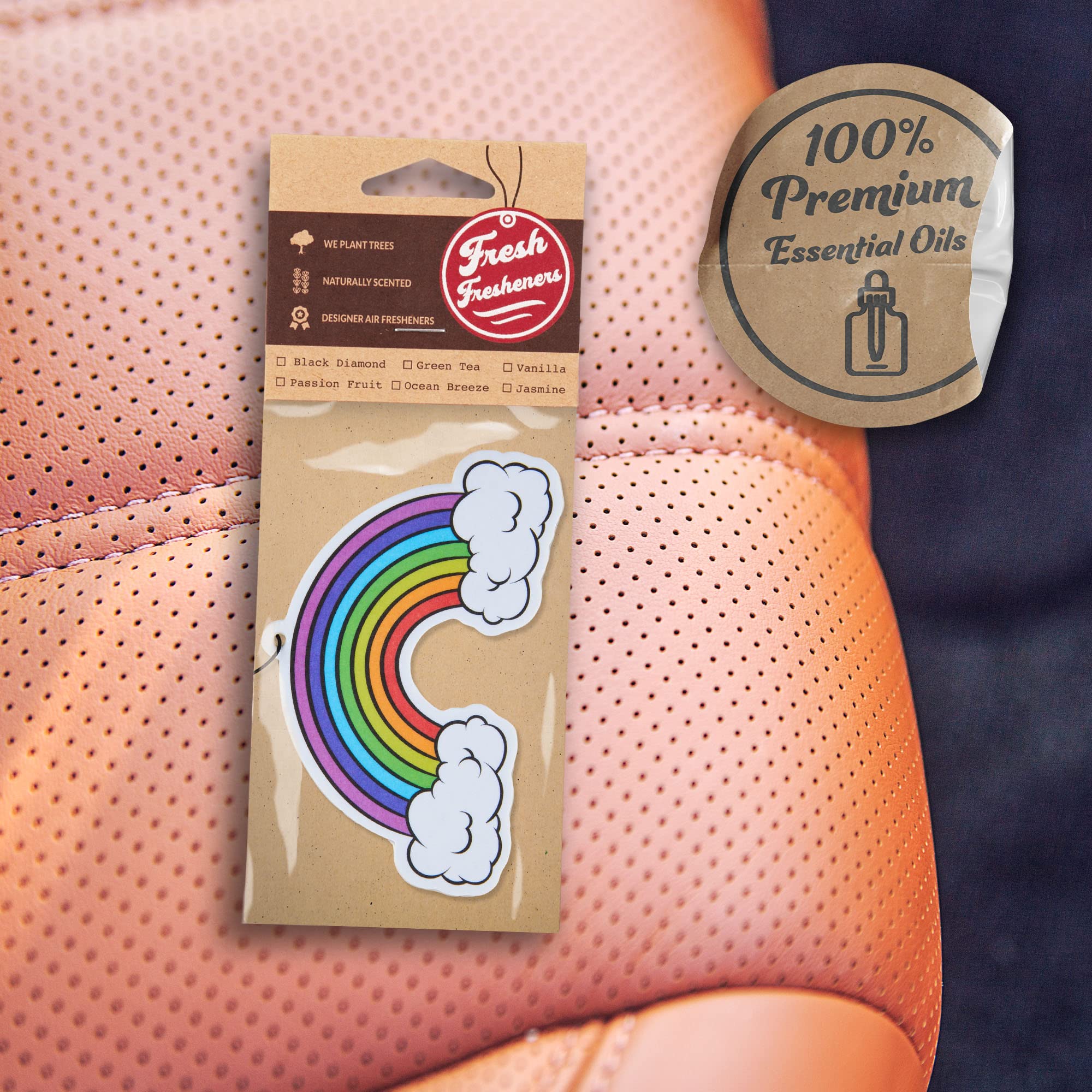 Rainbow Car Air Freshener 3 Pack Scented With Essential Oils By Fresh Fresheners
