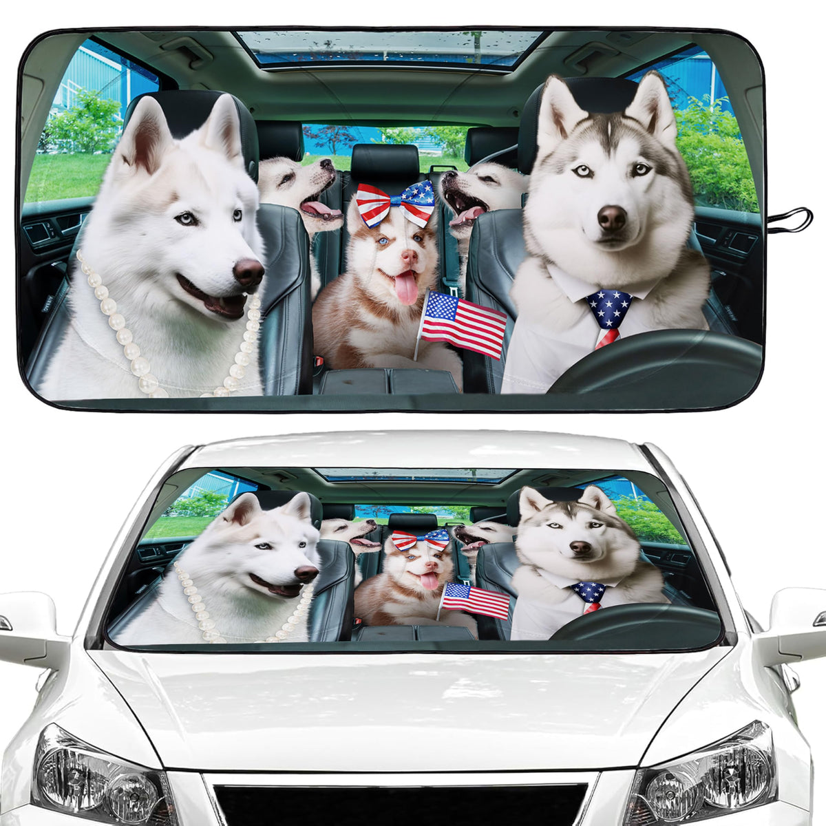 Funny Husky Driving Car Windshield Sun Shade Foldable Sunshade Front Window Cover Sun Visor Protector Accessories for Truck SUV 