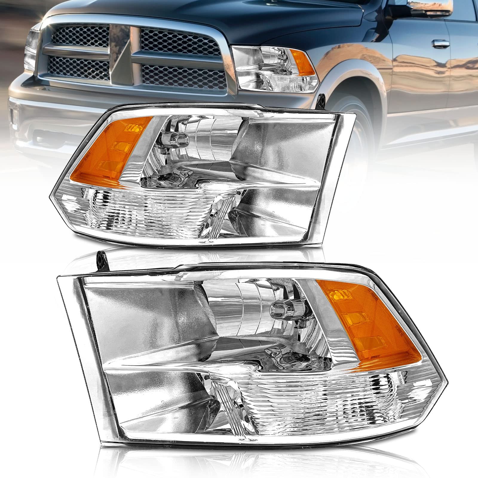 As Headlight Assembly Compatible With 2009 2010 2011 2012 2013 2014 2015 2016 2017 2018 Dodge Ram 1500/10 11 12 13 14 15 16 17 1