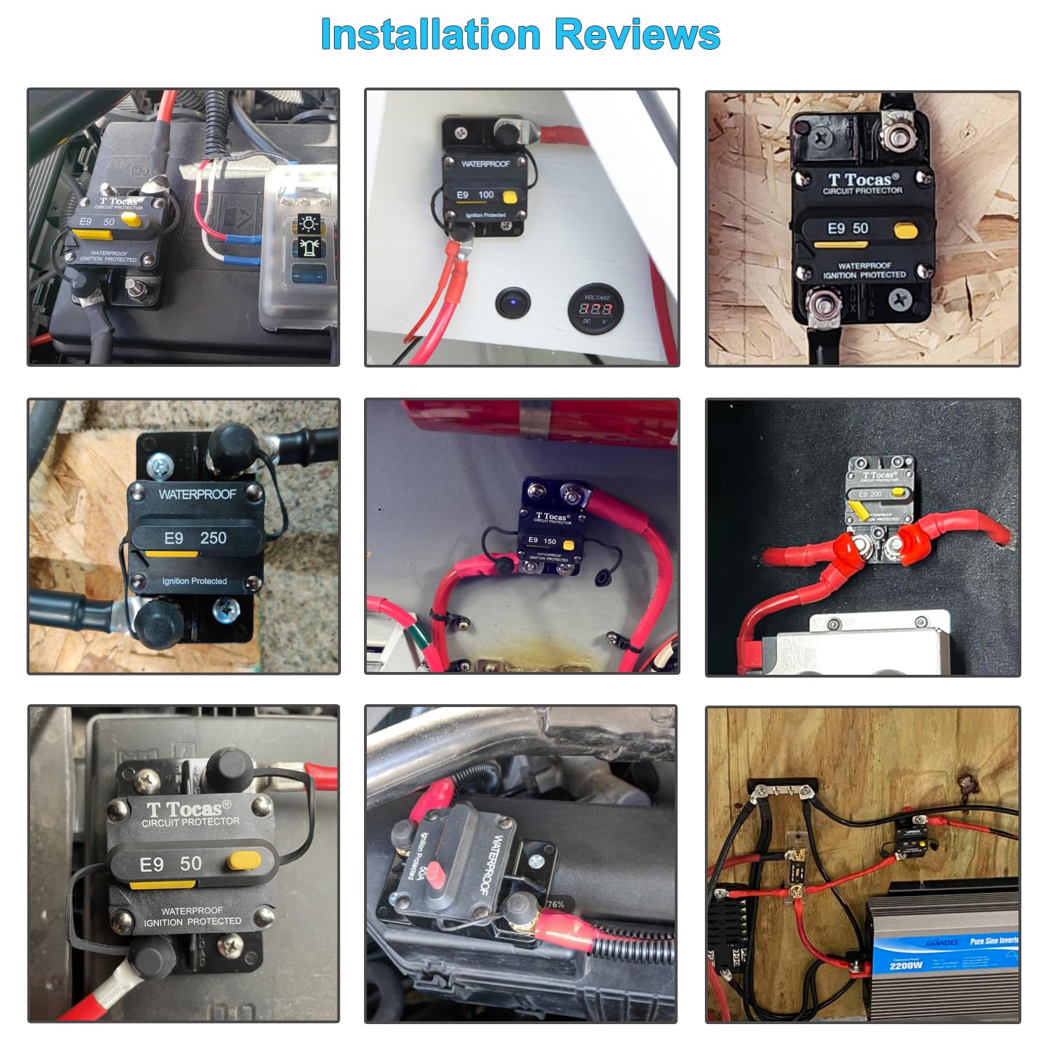 T Tocas 50 Amp T3 Circuit Breaker 12V - 48V Dc With Led Indication Waterproof Switchable