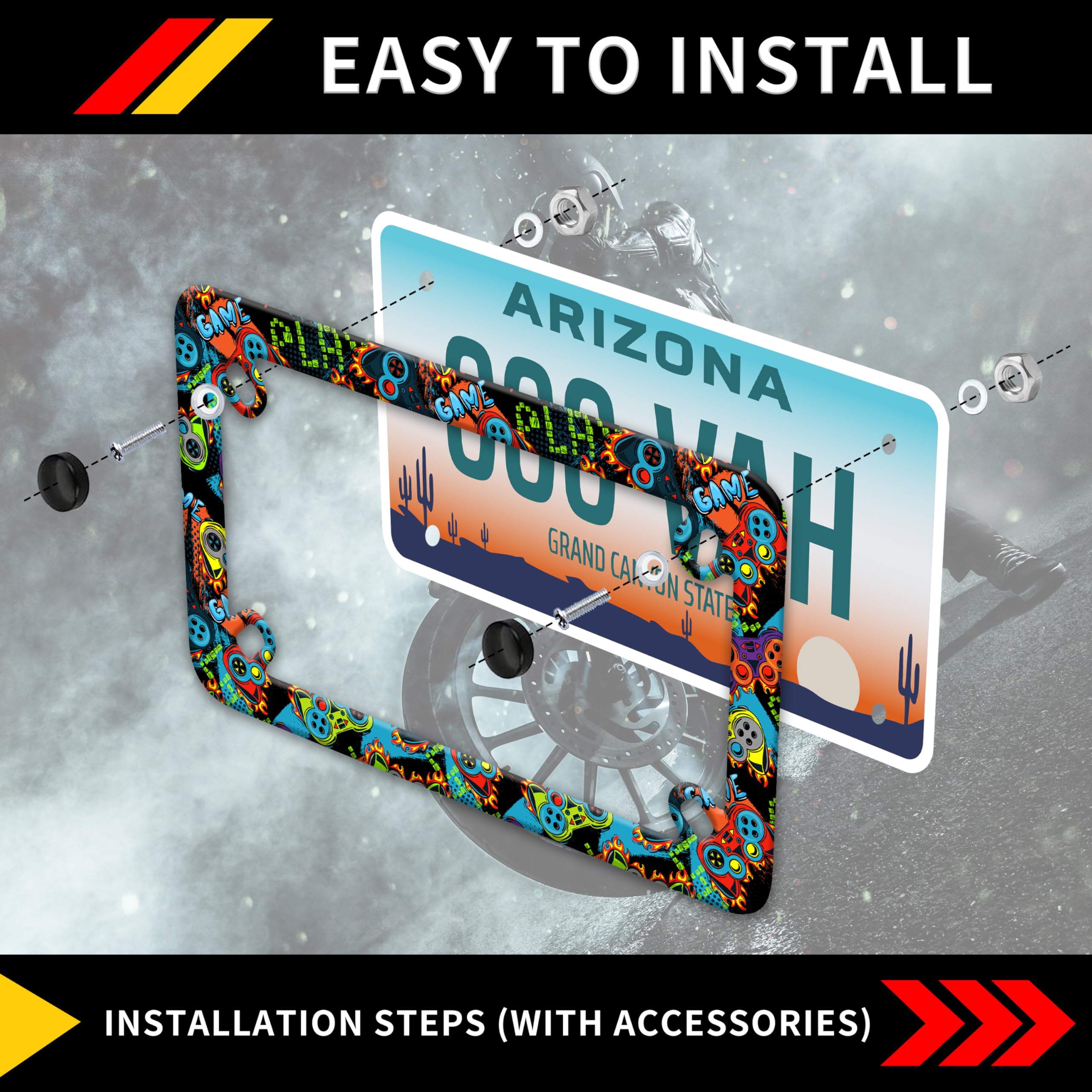 Motorcycle Color Game Console License Plate Frame Game Player Stainless Steel Material Funny Motorbike License Plate Holder Moto