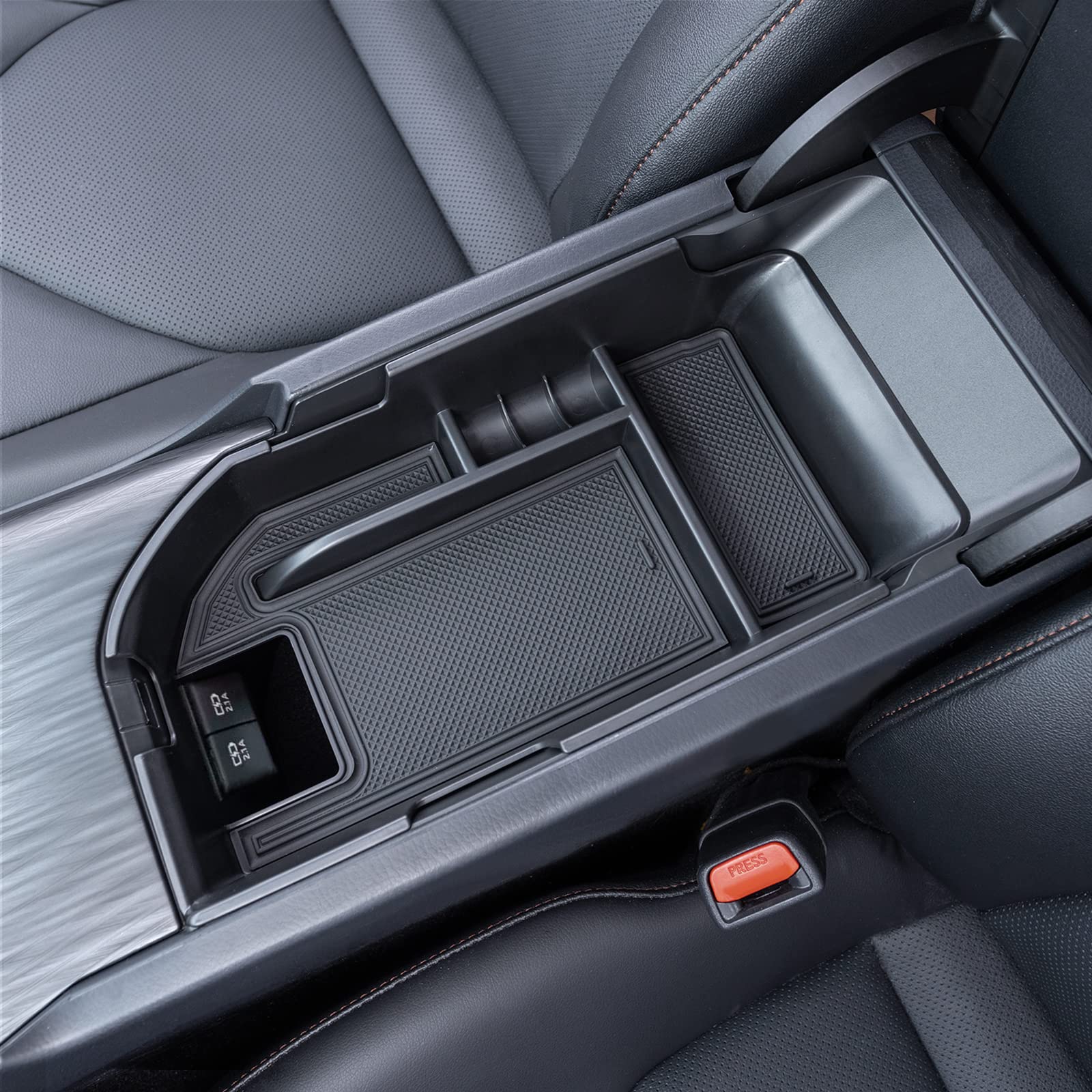 TOPINSTALL Center Console Tray for 2018-2024 Toyota Camry, Black, Dual USB Ports, ABS Material, Armrest Storage Organizer
