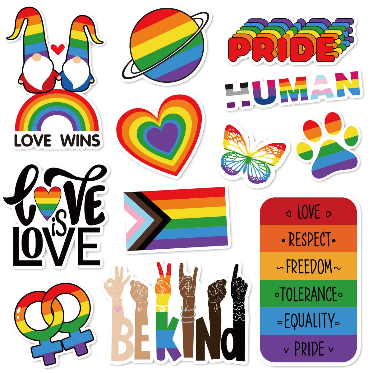 Whaline 12Pcs Rainbow Magnetic Stickers Love Is Love Car Magnet Bumper Sticker Gay Pride Gnome Love Wins Heart Fridge Magnet Dec