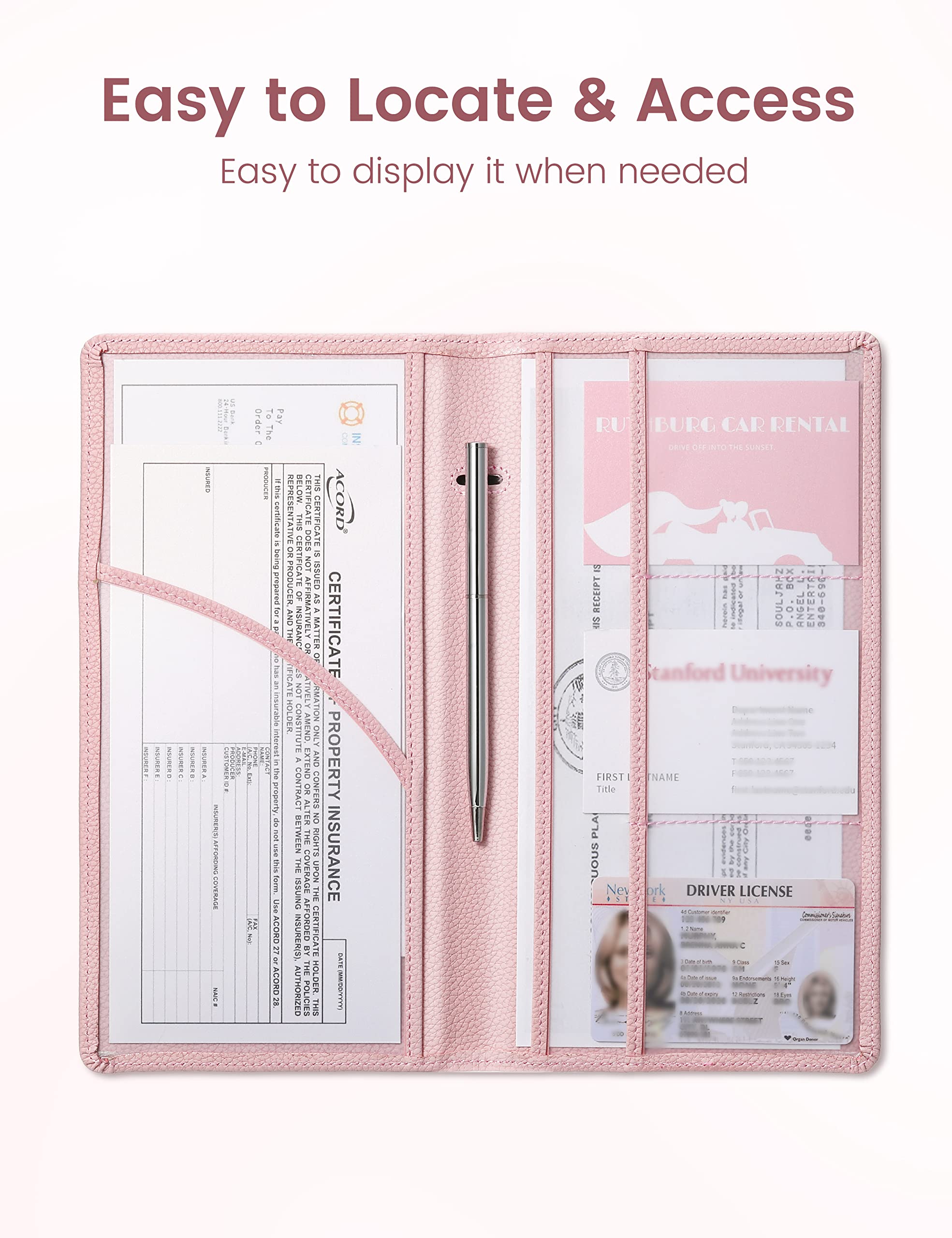 Yarnic Car Registration and Insurance Holder, Pu Leather Car Registration and Insurance Card Holder Car Document Holder for Card