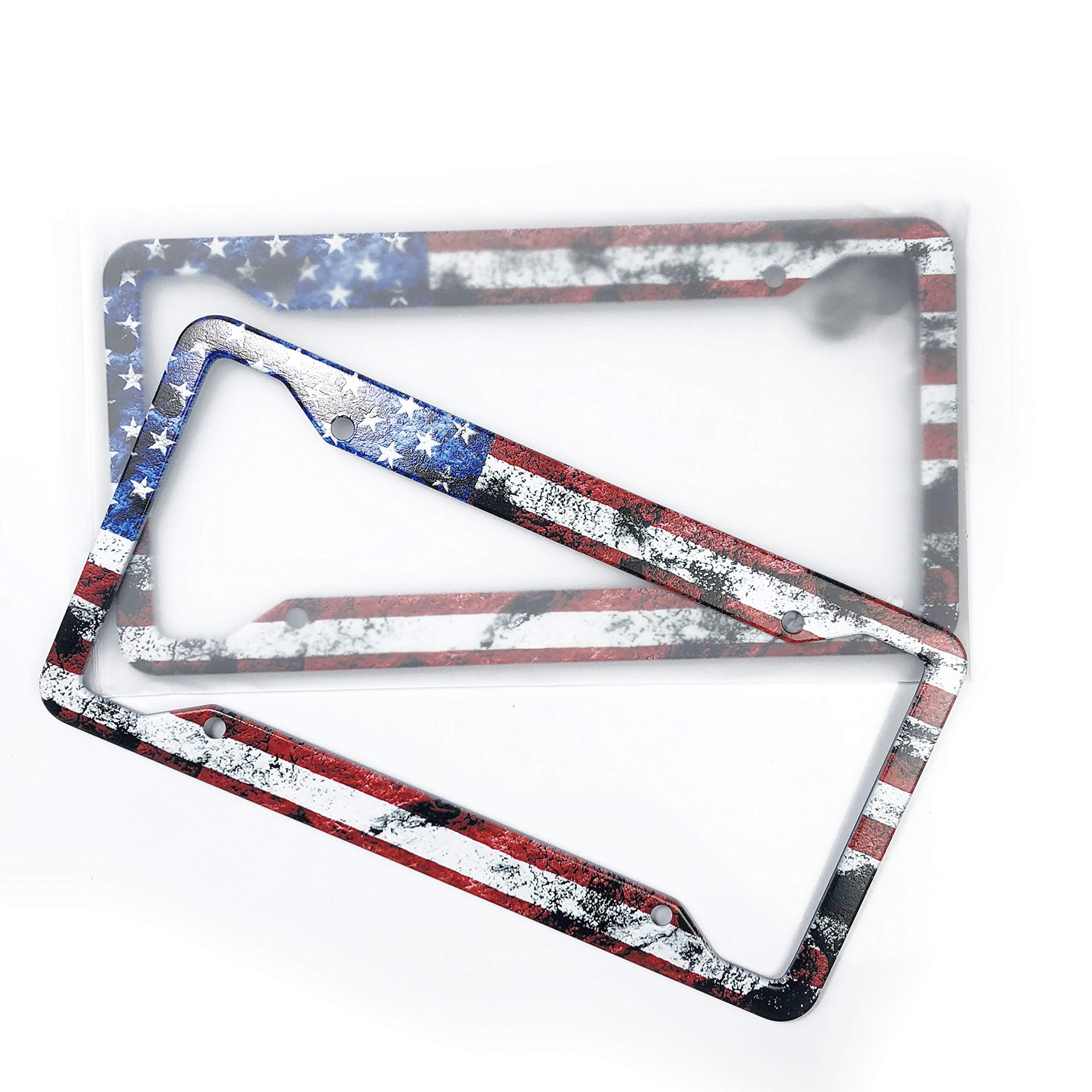 Exmeni Custom Patriotic Usa License Plate Frame Quality Aluminum License Plate Cover American Flag Design License Plate Veteran Patriot Novelty License Plate Frame
