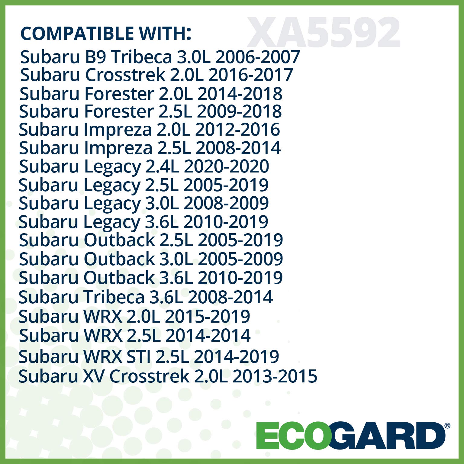 ECOGARD XA5592 Premium Engine Air Filter Fits Subaru Outback 2.5L 2005-2019, Forester 2.5L 2009-2018, Legacy 2.5L 2005-2019, Imp