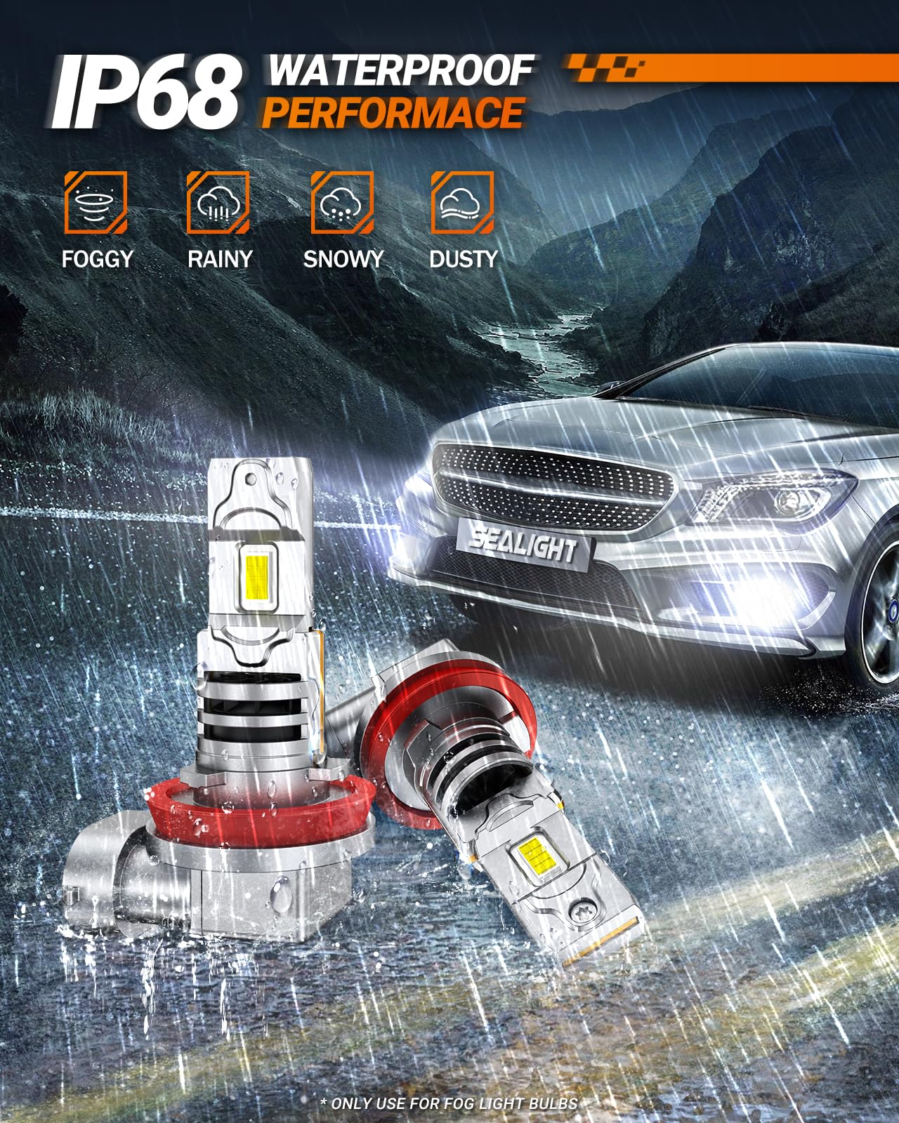 Sealight H11 H8 H16 Led Fog Light Bulb, 1000% Brightness Fog Lamp 6500K White Light, 1:1 Design H8 H11 Fog Light Bulbs Led With