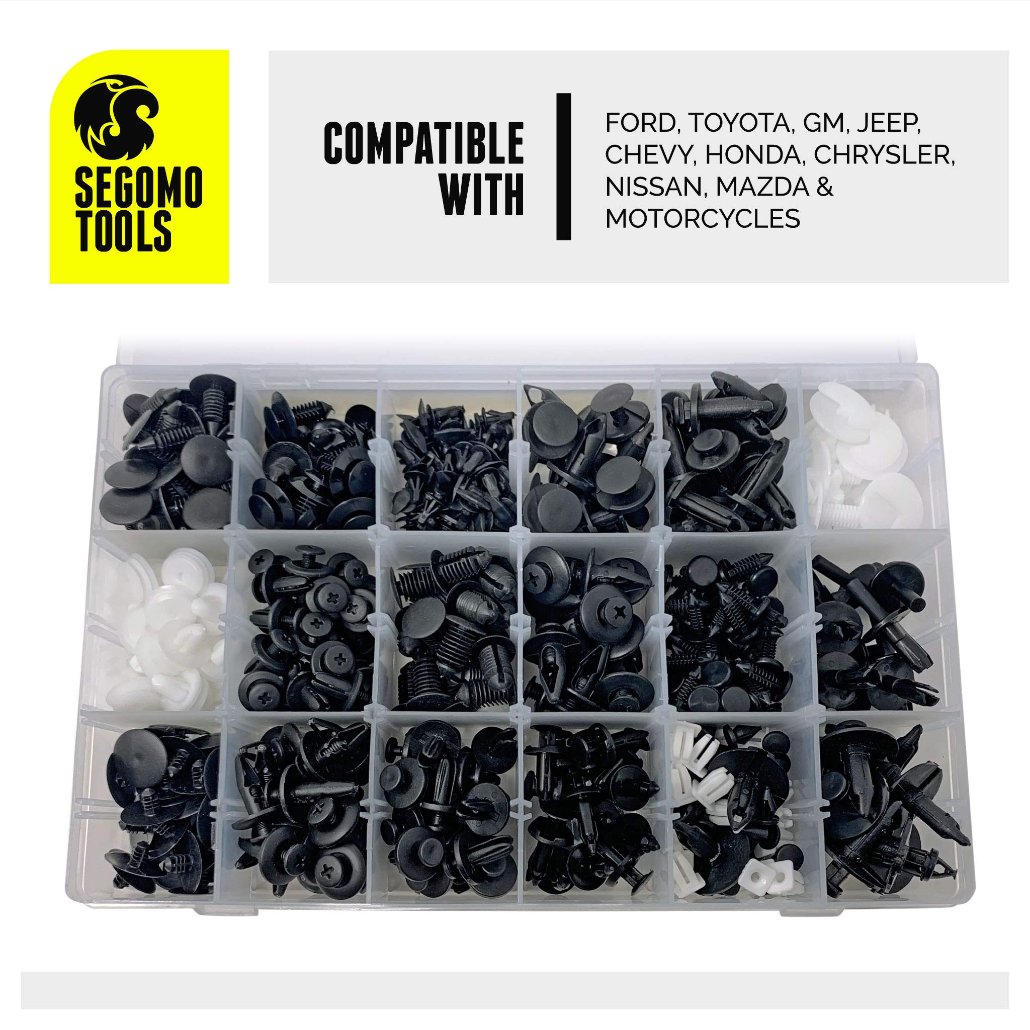 Segomo Tools 435 Piece Car Retainer, Plastic Fastener, Body Panel & Trim Clips Kit | Car Clips | Plastic Rivets | Automotive Cli
