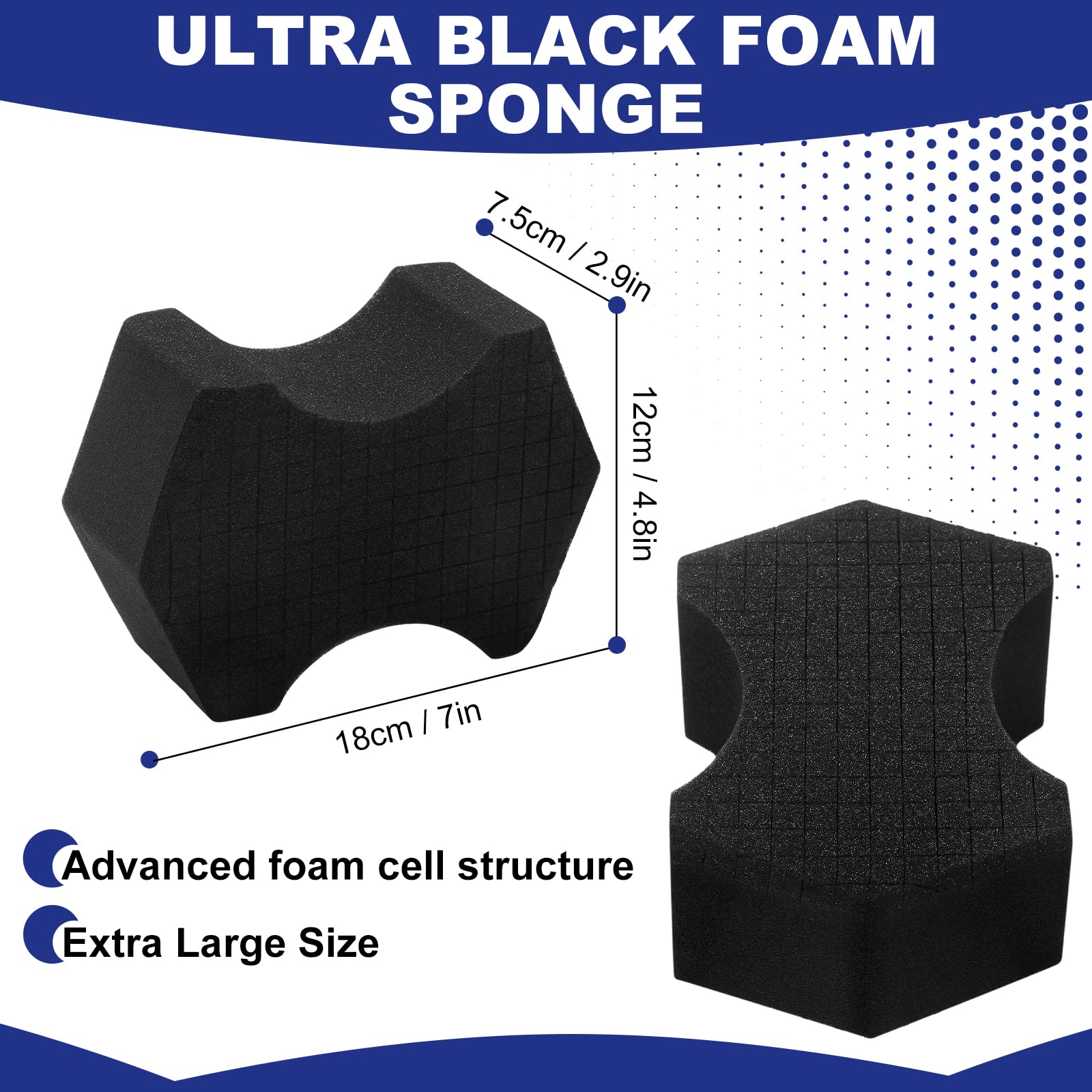 2 Pcs Ultra Black Car Wash Sponge Cross Cut Design Foam Sponge Softer Feel Black Sponge For Soap And Rinseless Washes, Car Detailing And Washing