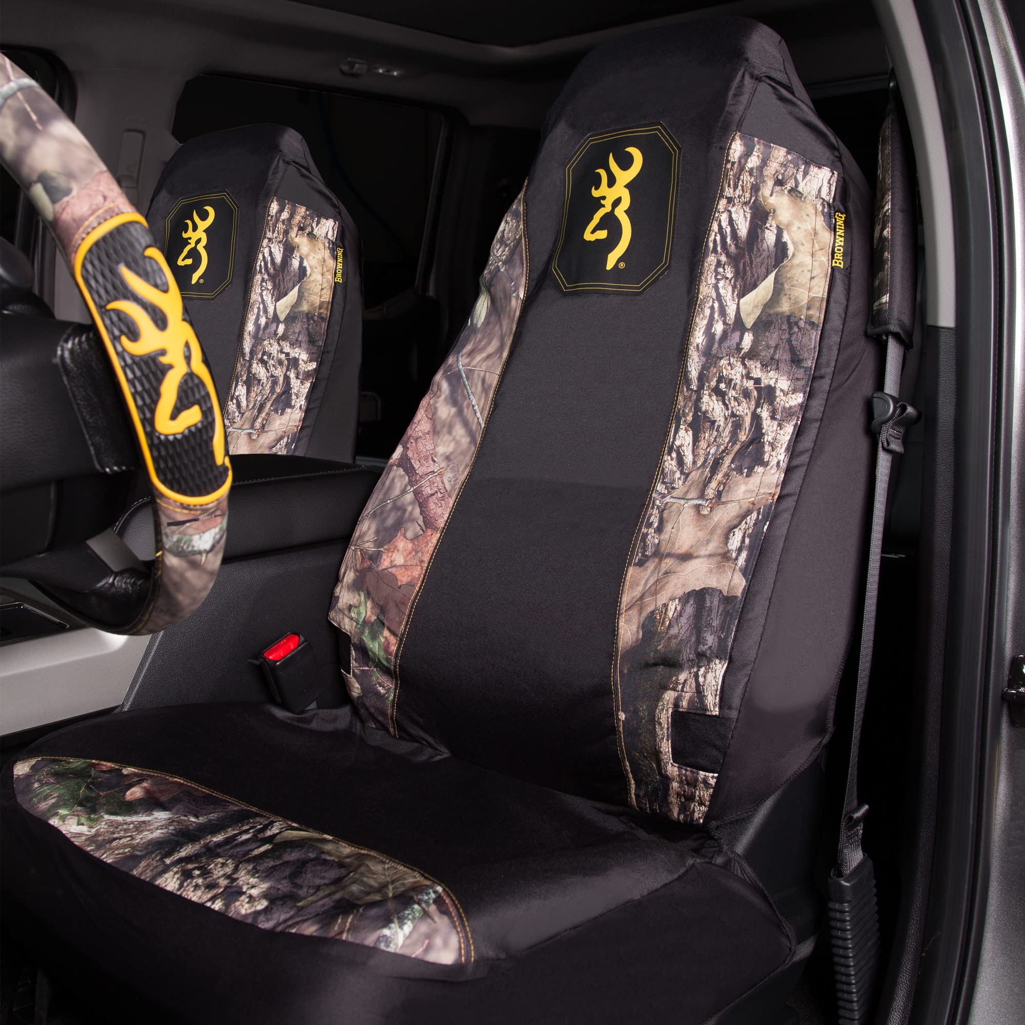 Browning Universal Front and Bench Seat Covers, Water Resistant for Car, Truck, and SUV , Pack of 2, Mossy Oak Break-Up Country