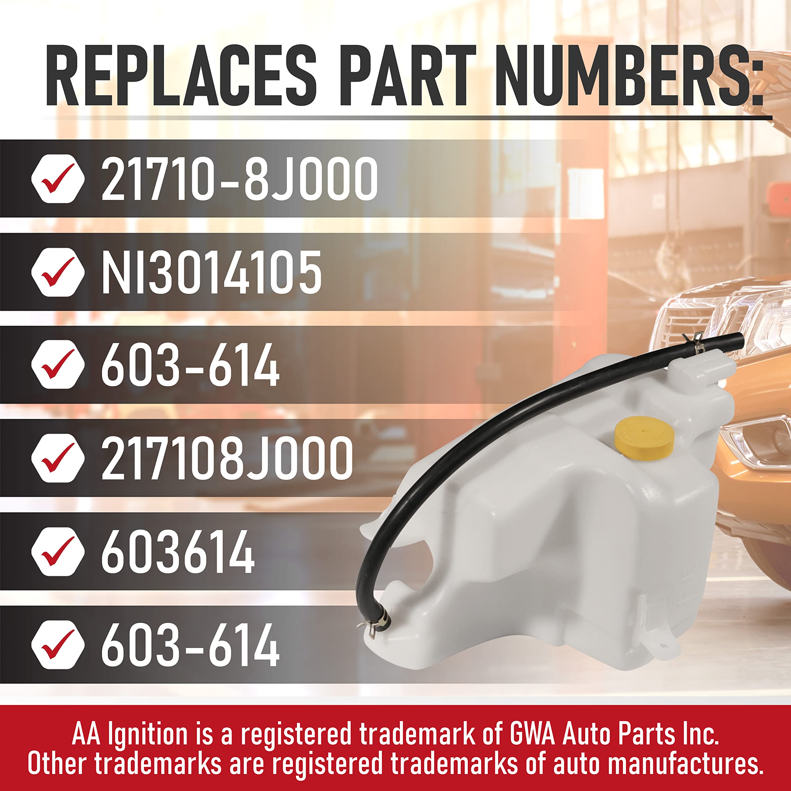 Coolant Reservoir Tank With Overflow Tube - Replaces 21710 -8J000, Ni3014105, 603-614 - Compatible With Nissan Vehicles - 2002 -