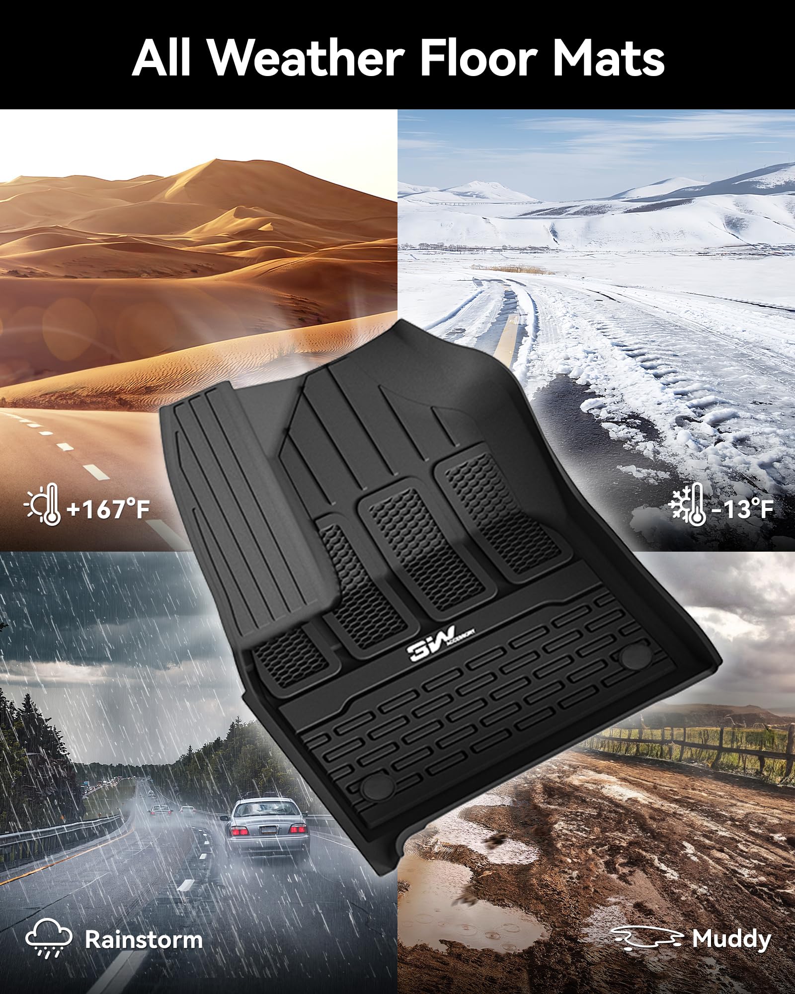 3W Floor Mats & Cargo Liner Fit For Jeep Grand Wagoneer 2022 2023 2024 2025 7 Seat (Not Fit For L Or 8 Seat), Tpe Custom Fit Wag