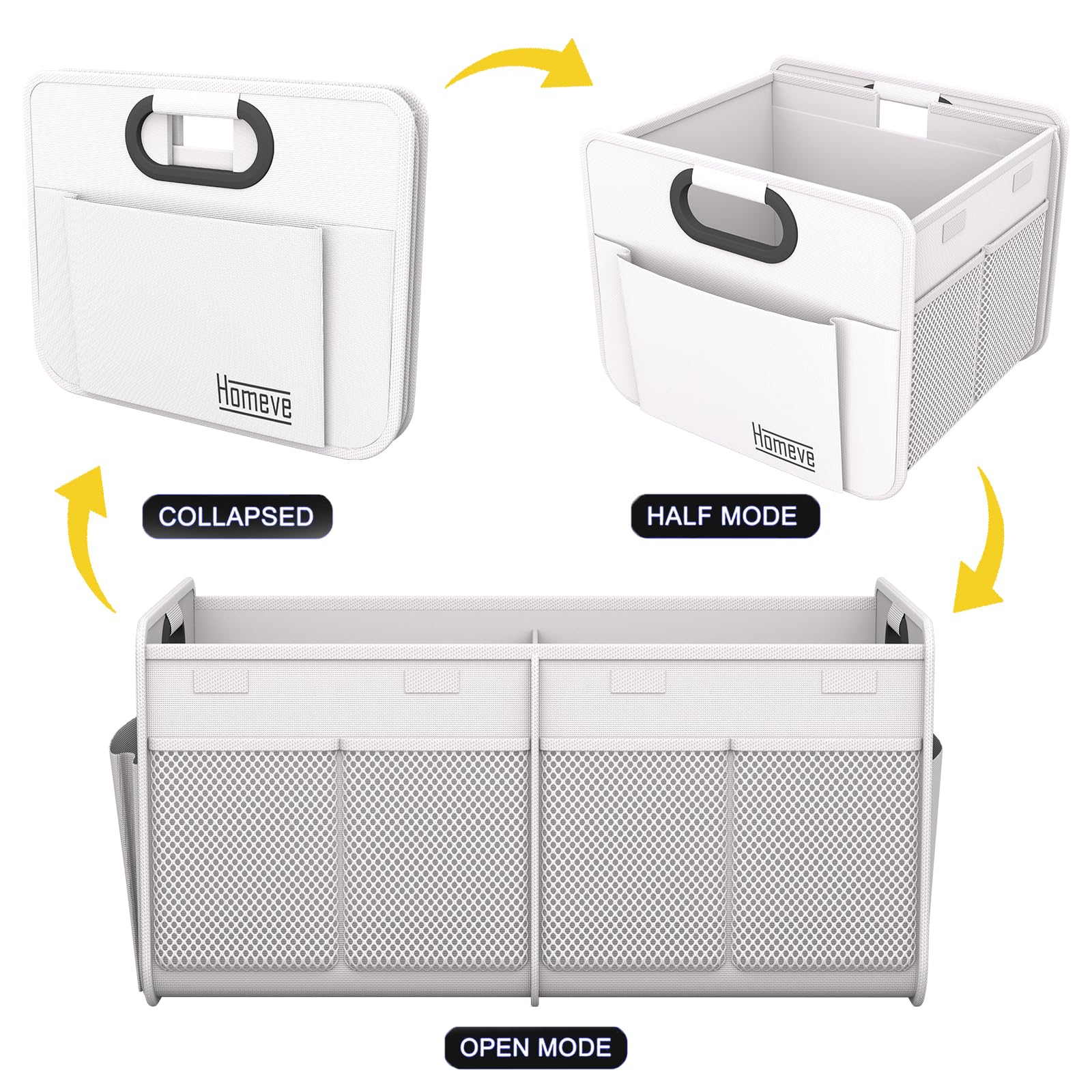 Homeve Car Trunk Organizer, Reinforced Handles, Collapsible Multi-Compartment Car Organizer, Foldable & Waterproof, 600D Oxford