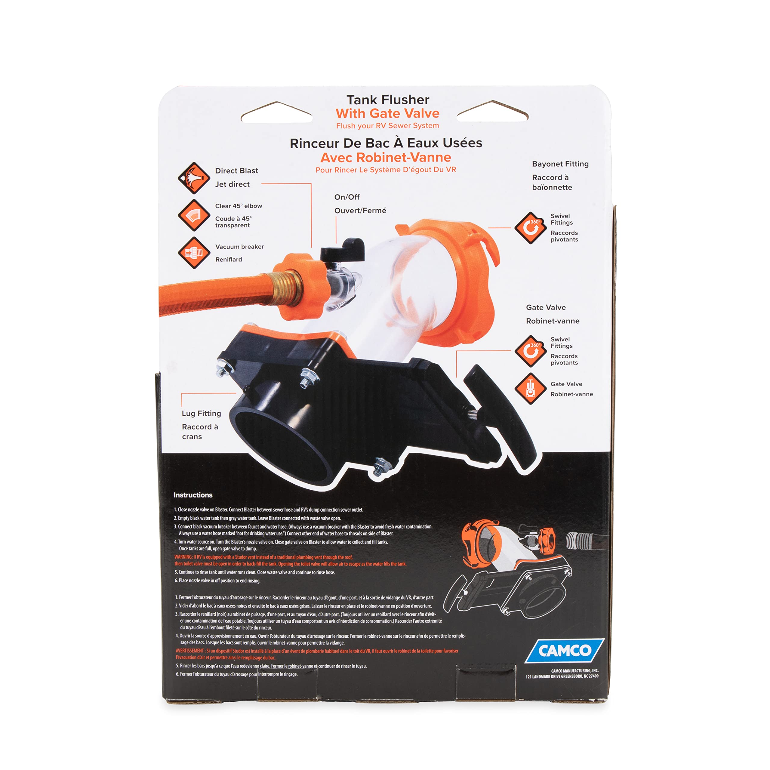 Camco Rhino Blaster Rv Tank Rinser With Gate Valve & Backflow Preventer - Camco Rv Accessories For Waste Tank Cleaning - Essenti