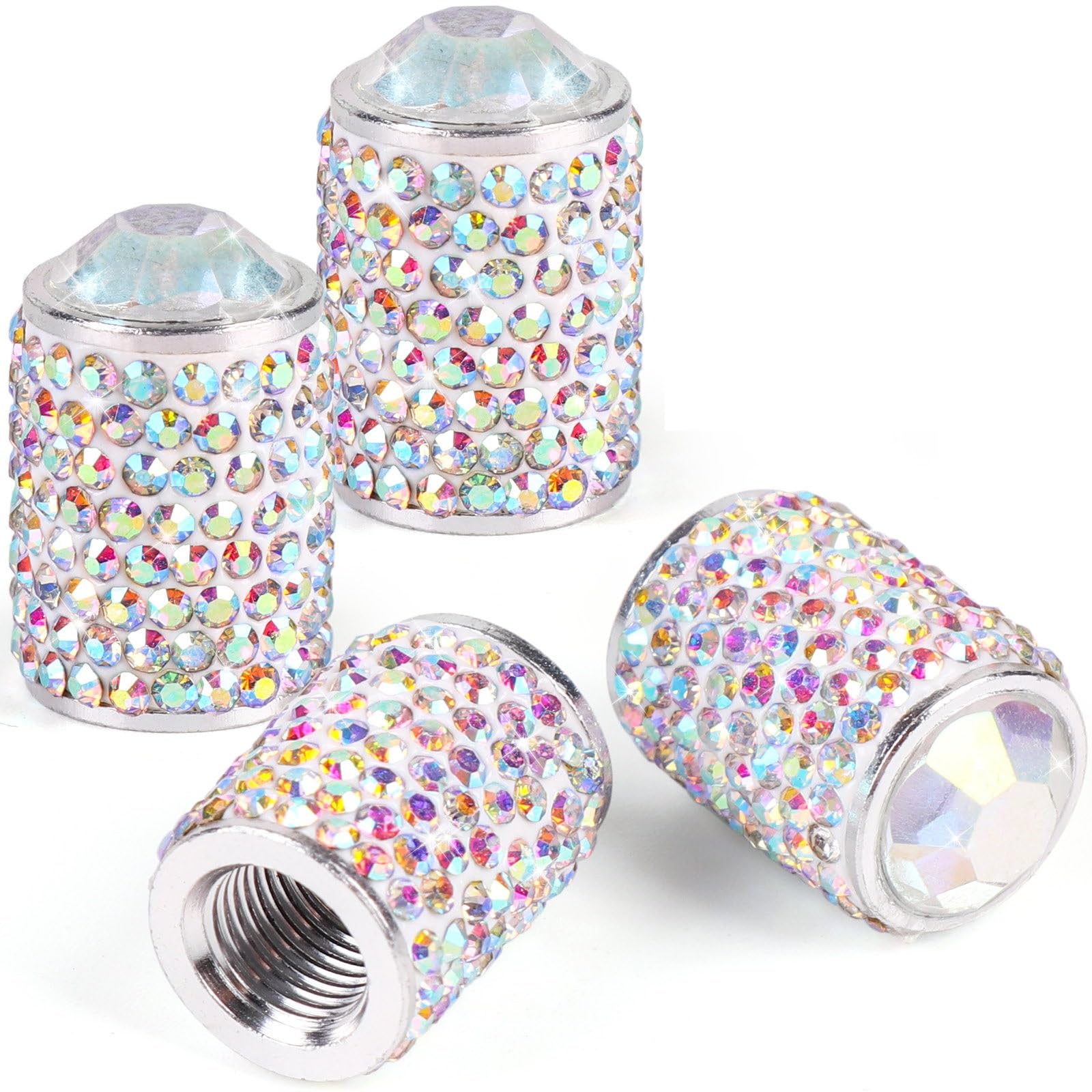 ToBeQueen Bling Colorful Tire Valve Caps, 4 Pack Handmade Crystal Rhinestone Color Bling Tire Caps Universal Dustproof Colorful