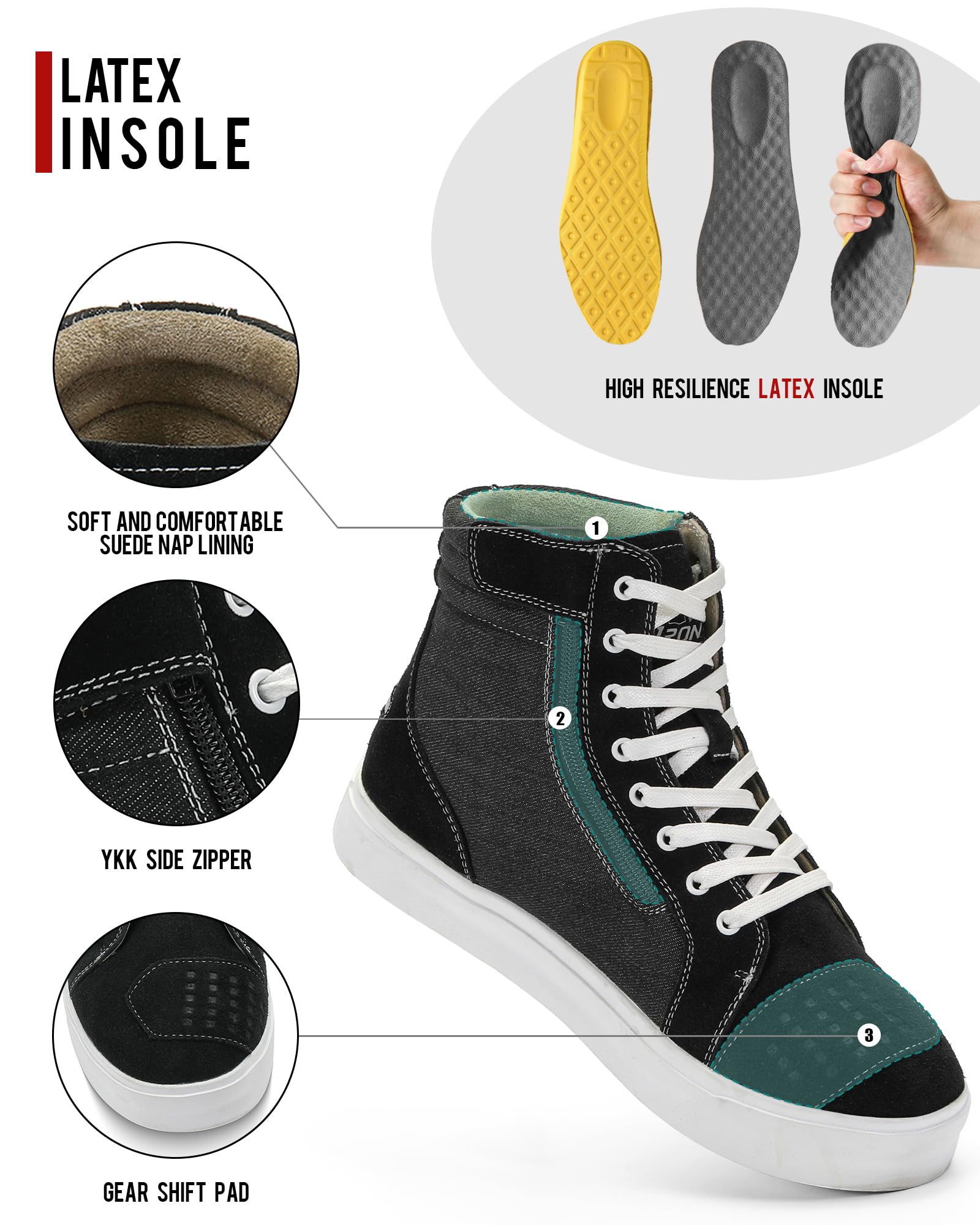 IRON JIA'S Motorcycle Shoes for Men, Anti-Slip, Breathable, Size 11, Black, Model XZ004