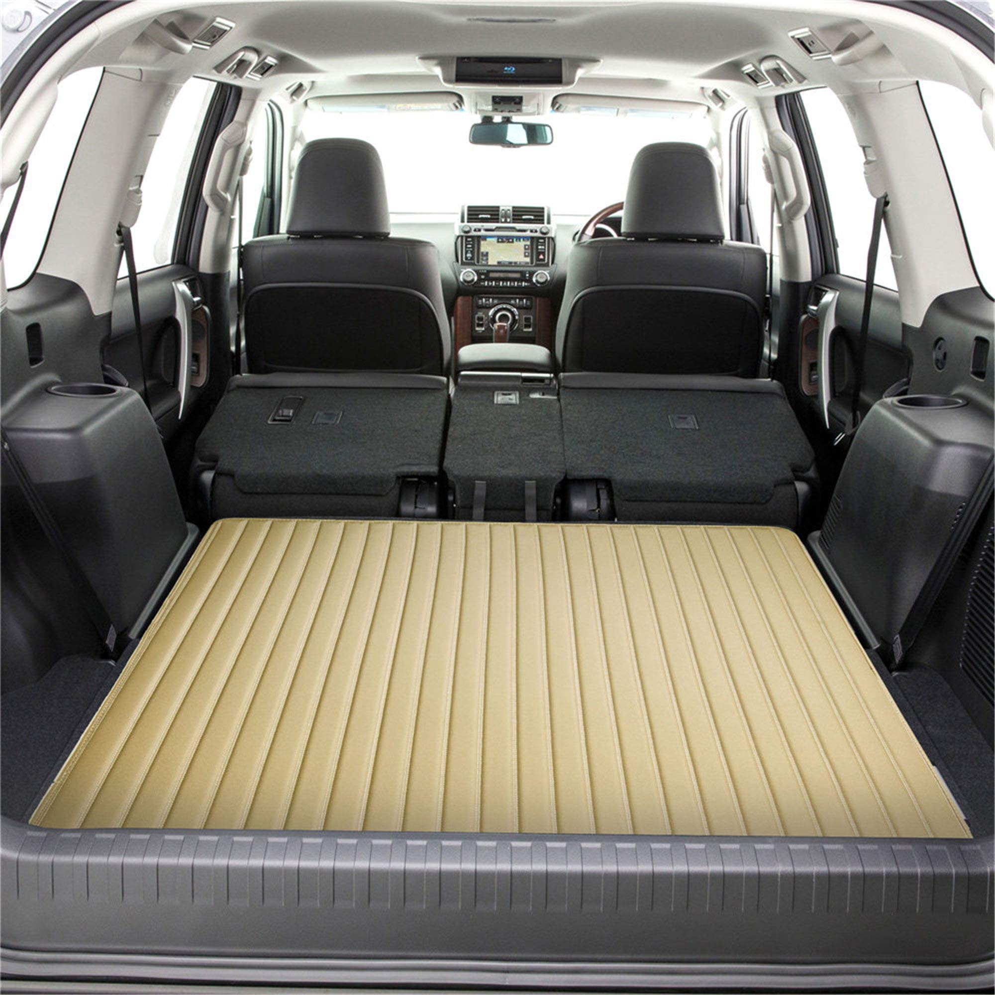 Fh Group F16500 Deluxe Heavy-Duty Faux Leather Flat Stripe Multi-Purpose Cargo Liner 46'' (Beige) With Gift - Universal Fit For