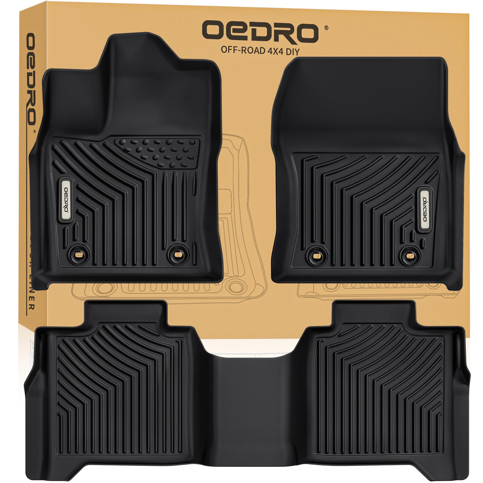 Oedro Floor Mats Fit For Toyota Tundra 2025-2022 Crewmax Cab Only, Tpe All Weather Tundra Floor Liners Custom Fit 1St & 2Nd Row