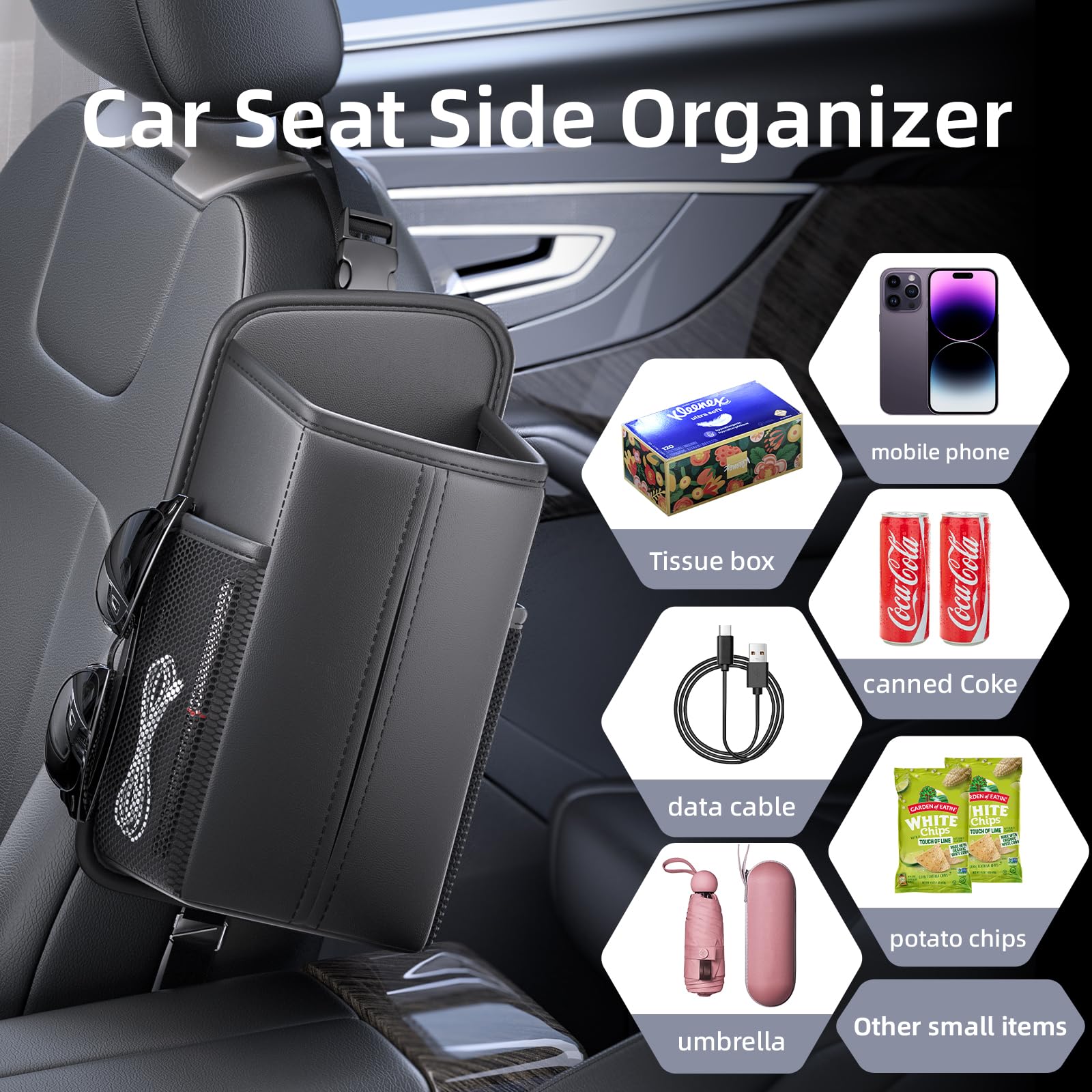 KEQMILAD Kleenex 120 Count Tissue Holder - Rectangular Car Seat Storage Box With Mesh Bag, Hanging Bag, Practical Accessory - Bl