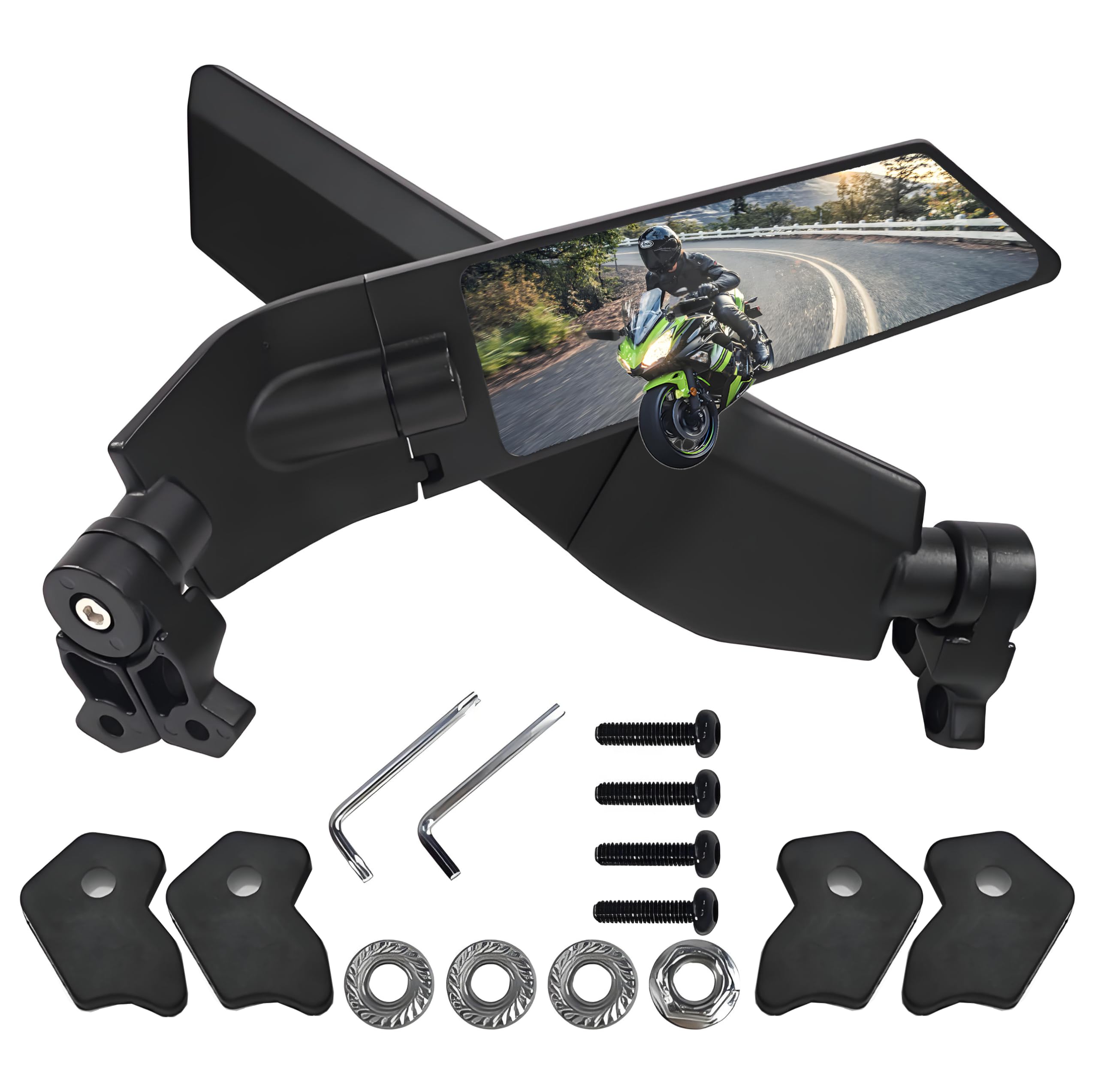 Motorcycle Mirrors Adjustable Aluminum Rotating Stealth Wind Wing Side Mirrors Accessories Compatible With Kawasaki Ninja 300 400 500 650 Zx6R Suzuki Gsxr 600 750 Honda Cbr600Rr/Cbr1000Rr