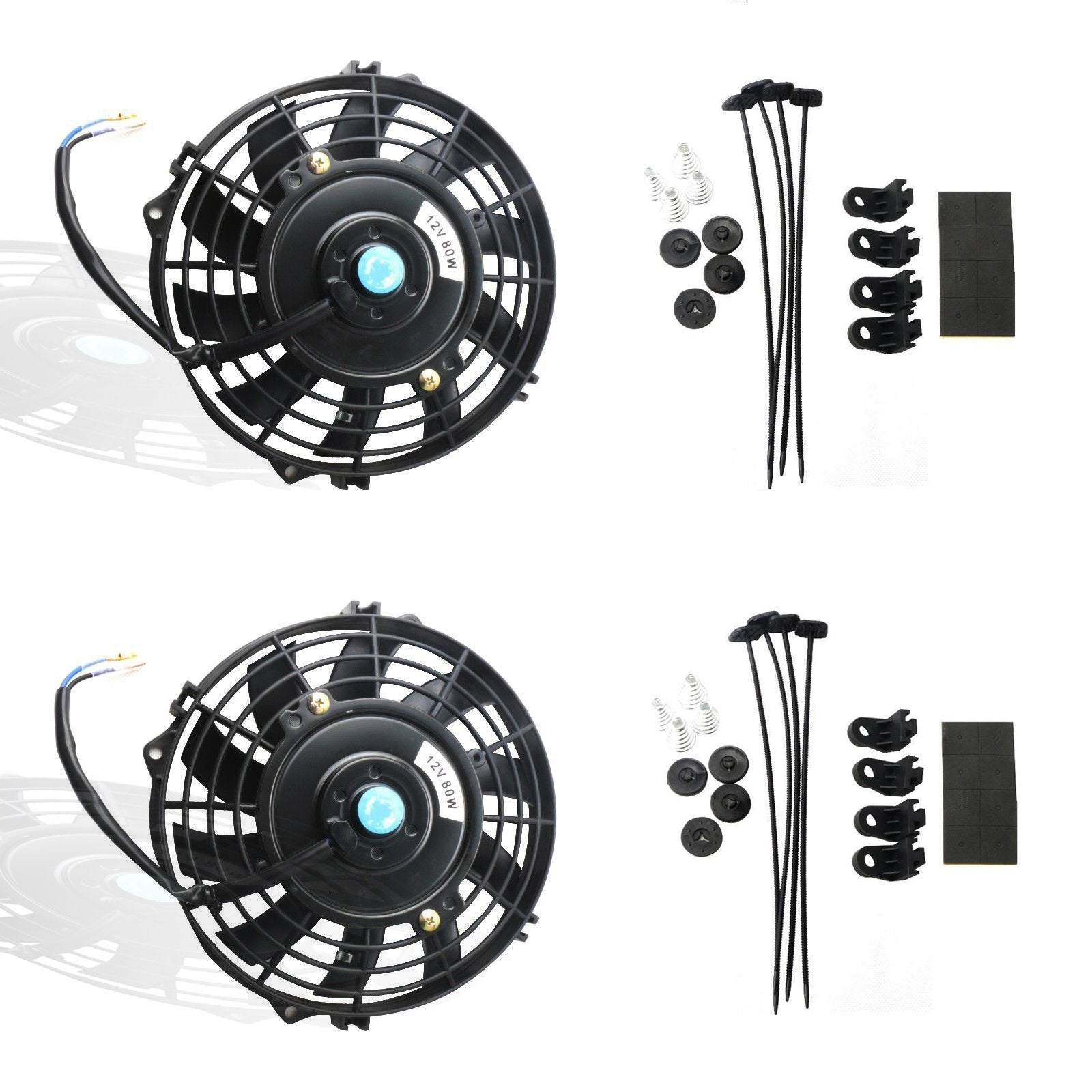 Mostplus Black Universal Electric Radiator Slim Fan Push/Pull 12V + Mounting Kit(7 Inch) Set Of 2
