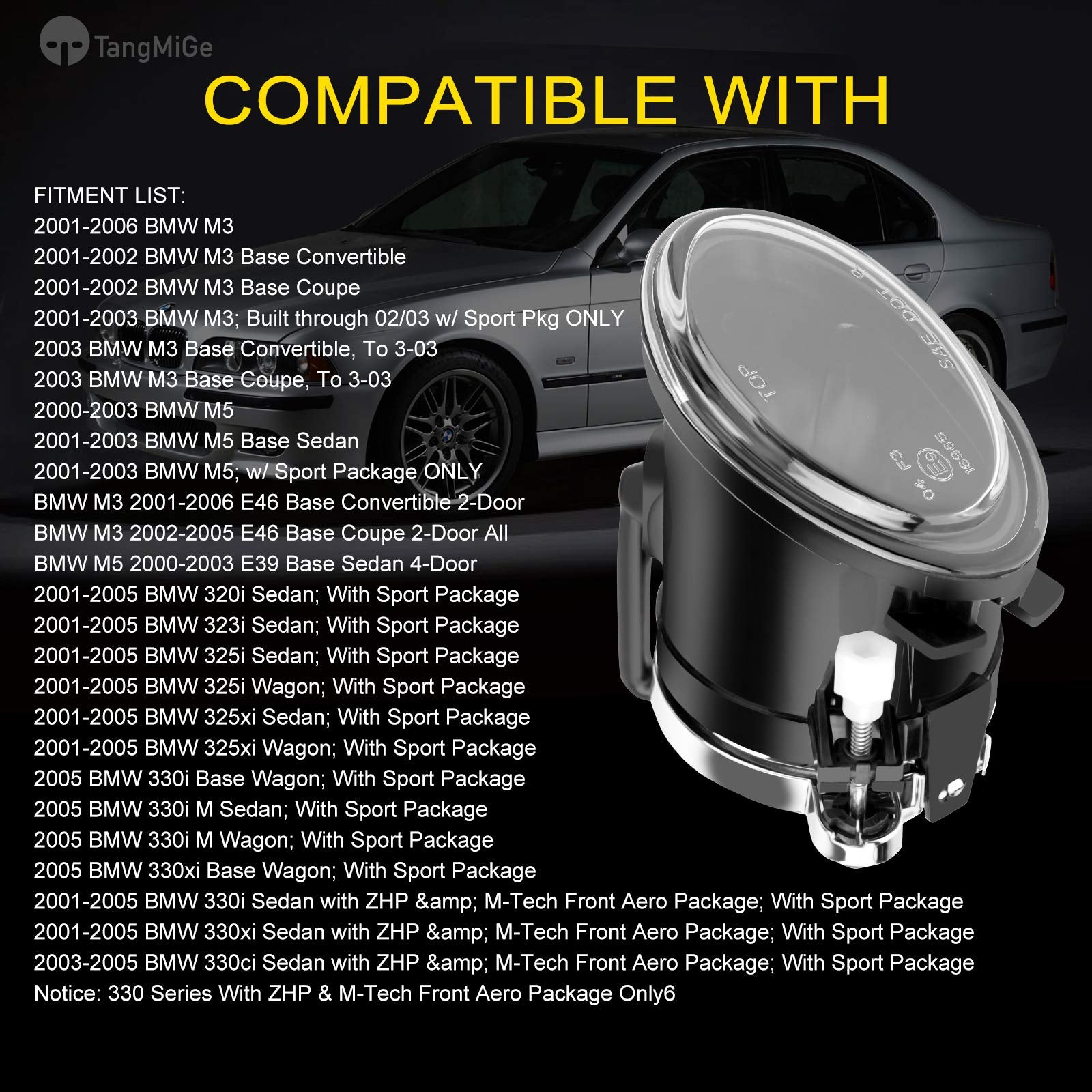 TangMiGe Fog Lights Lamps for 2000-2006 BMW (E46 M3 E39 M5) / 3 Series (320i 323i 325i 325xi 330i 330xi Sedan w/Sport Package, 3